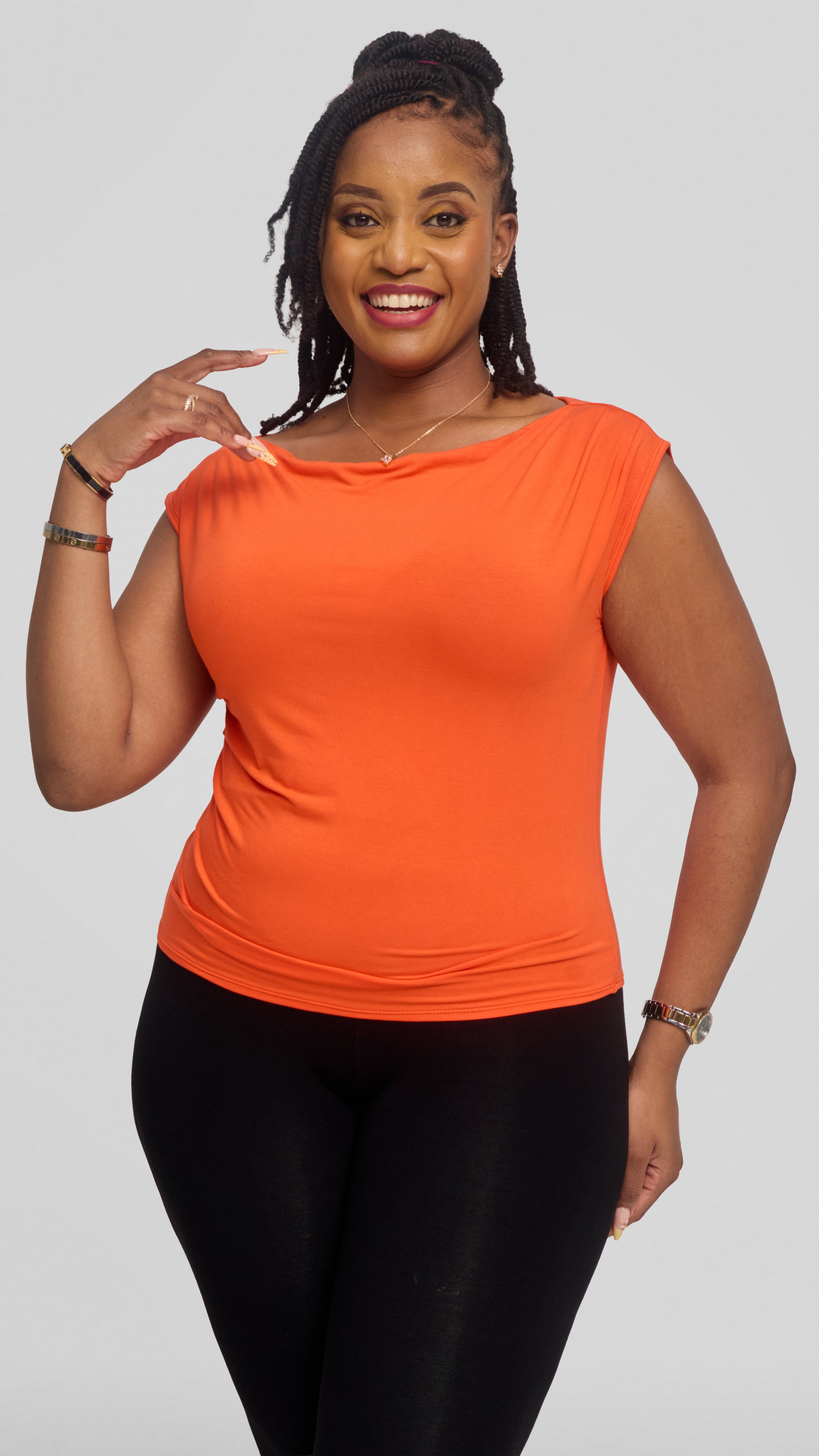 Vivo Side Pleat Top in Jersey - Orange
