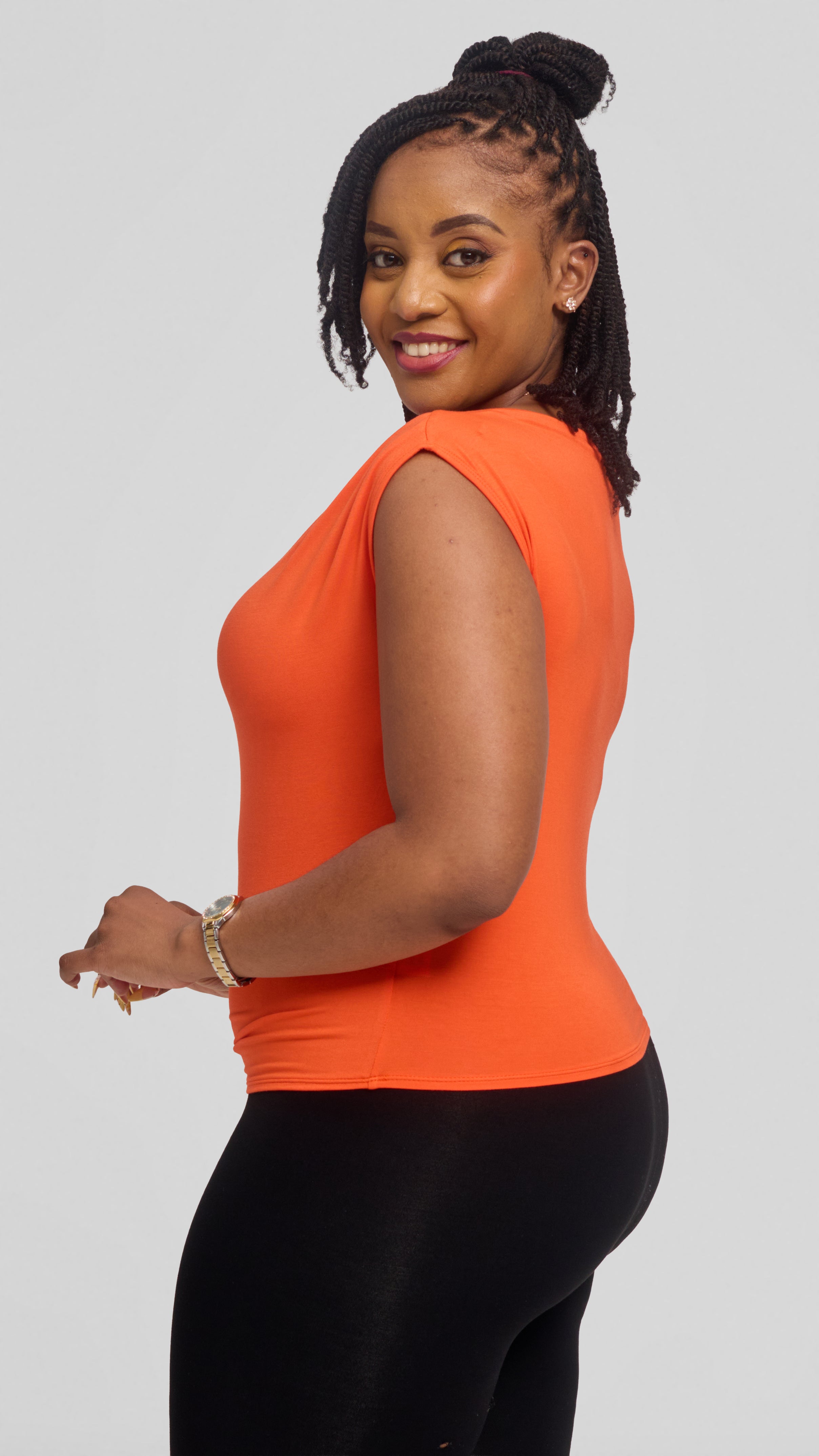 Vivo Side Pleat Top in Jersey - Orange
