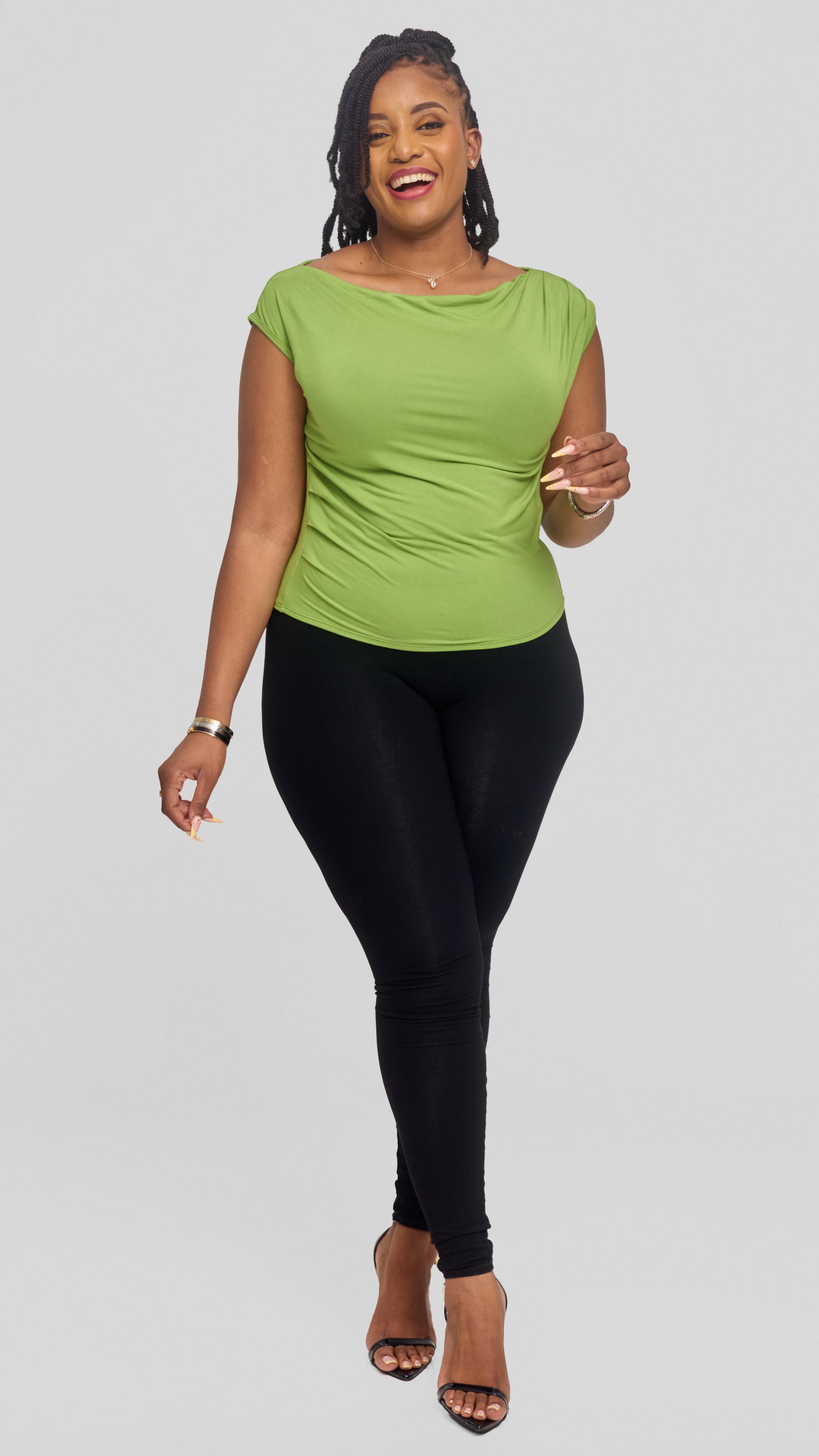 Vivo Side Pleat Top in Jersey - Lime Green