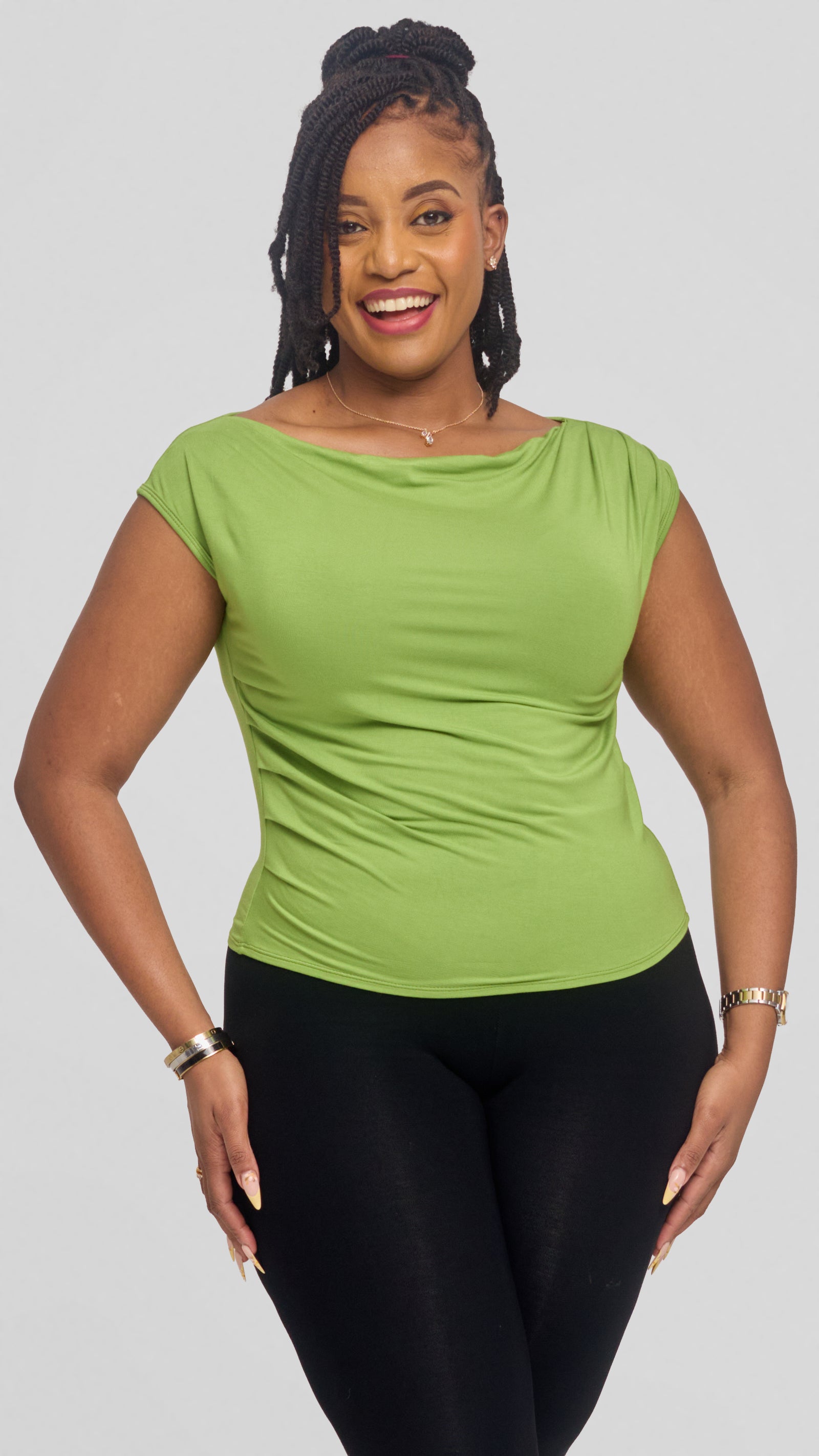 Vivo Side Pleat Top in Jersey - Lime Green