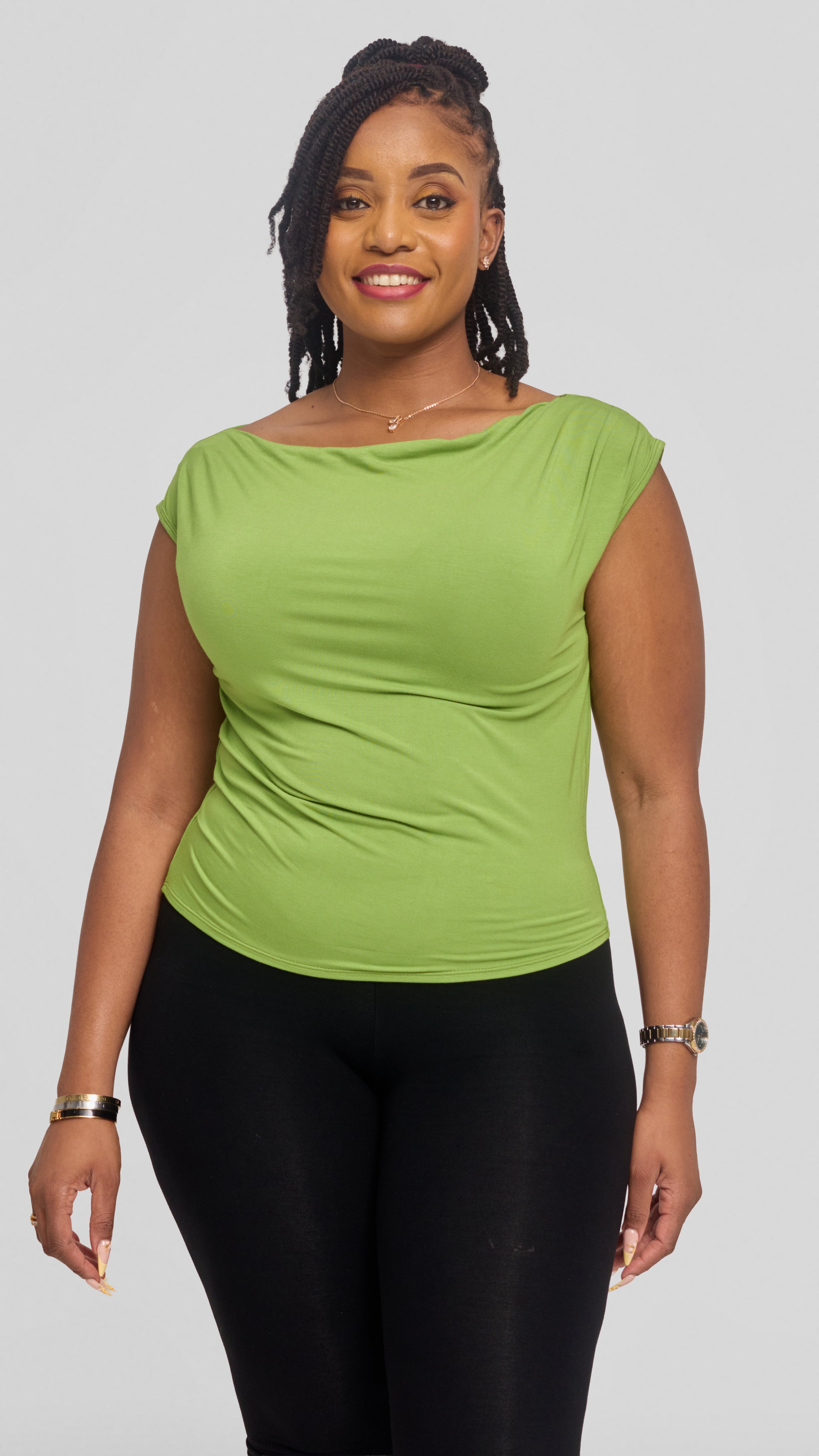 Vivo Side Pleat Top in Jersey - Lime Green