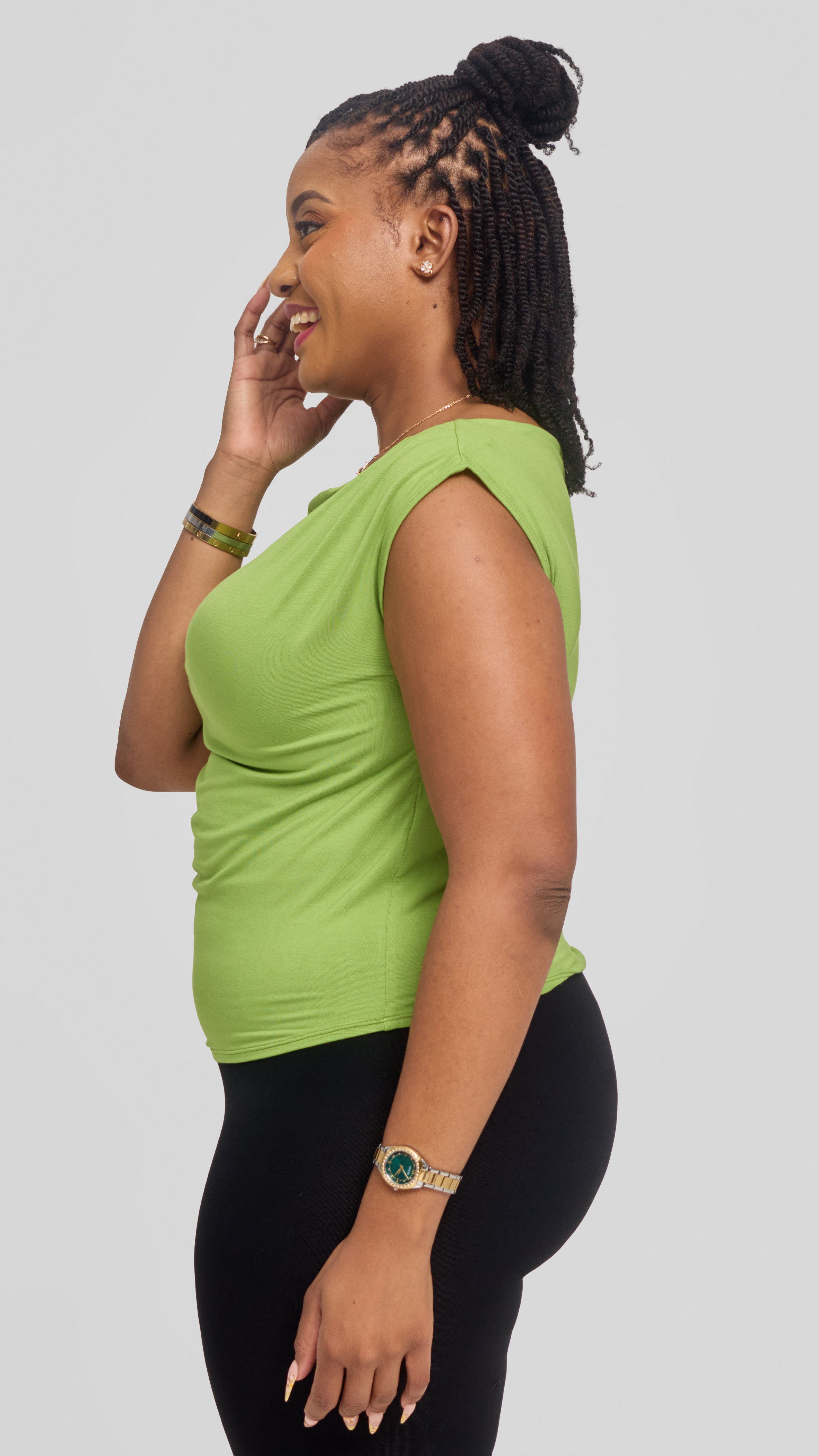 Vivo Side Pleat Top in Jersey - Lime Green