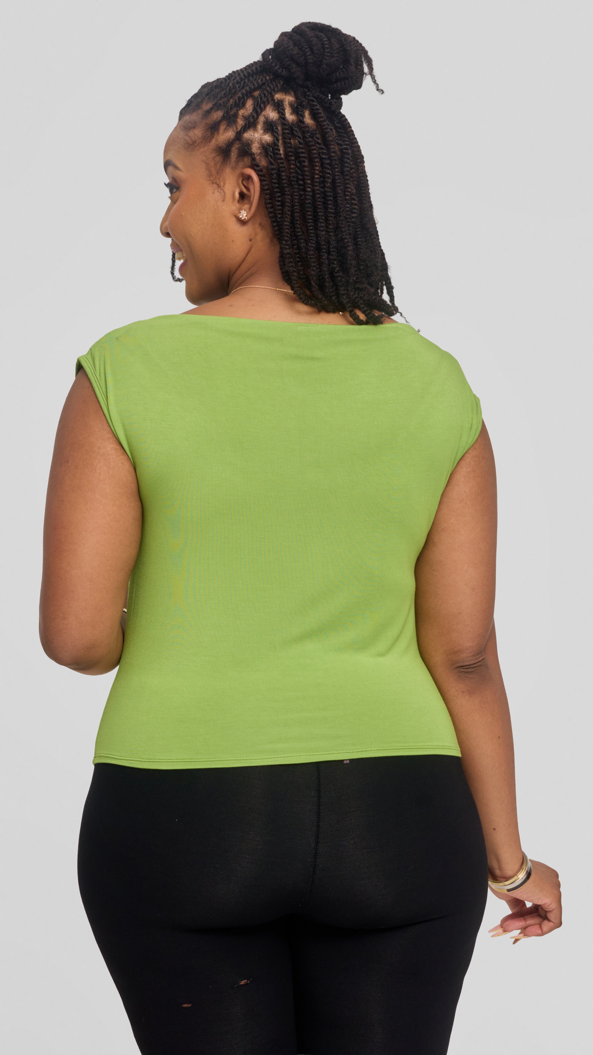Vivo Side Pleat Top in Jersey - Lime Green
