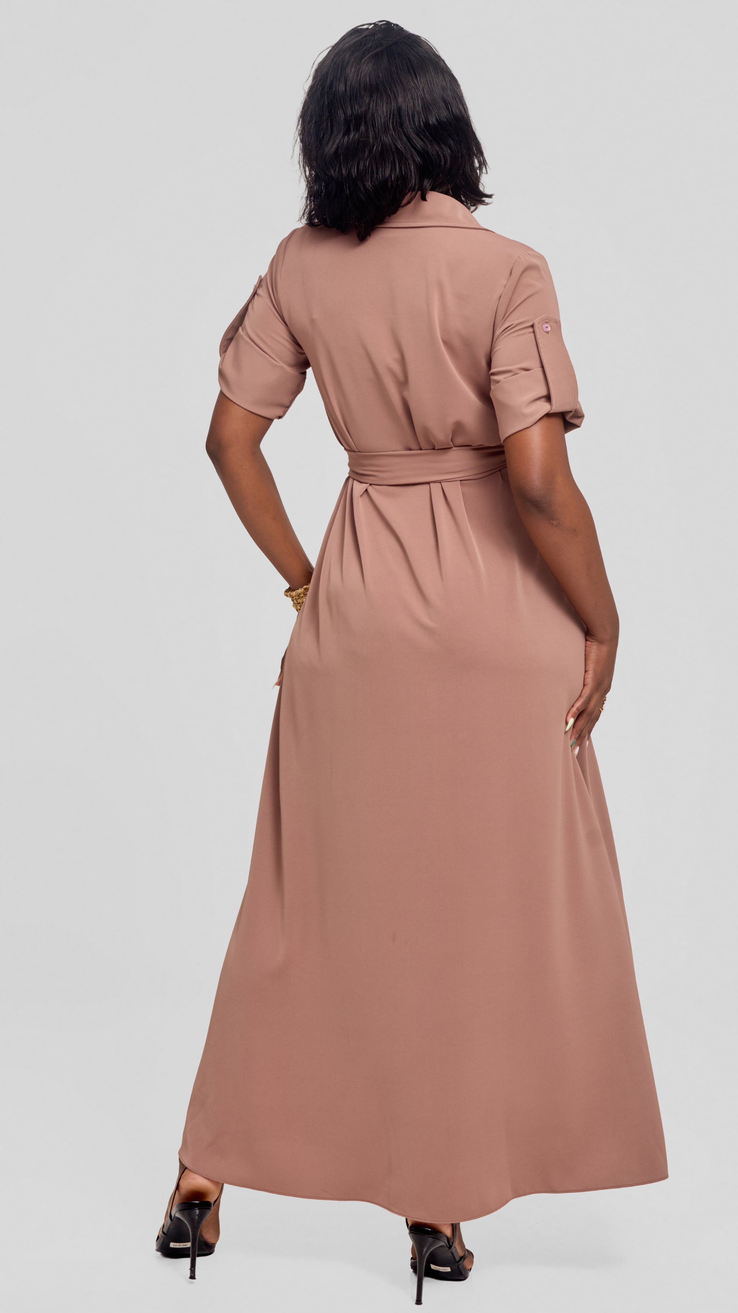 Vivo Yumi Maxi Shirt Dress in Crepe - Taupe