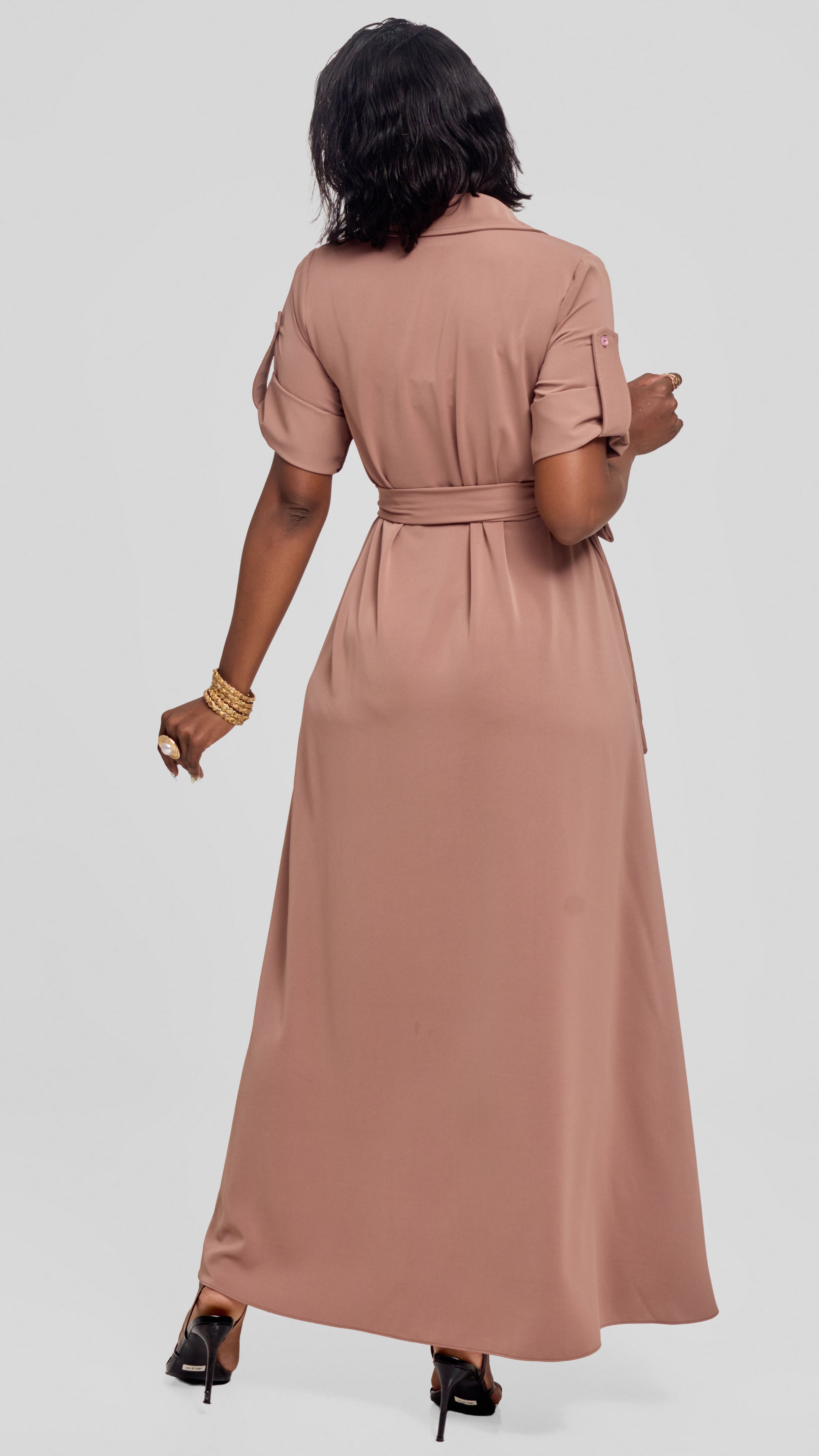 Vivo Yumi Maxi Shirt Dress in Crepe - Taupe