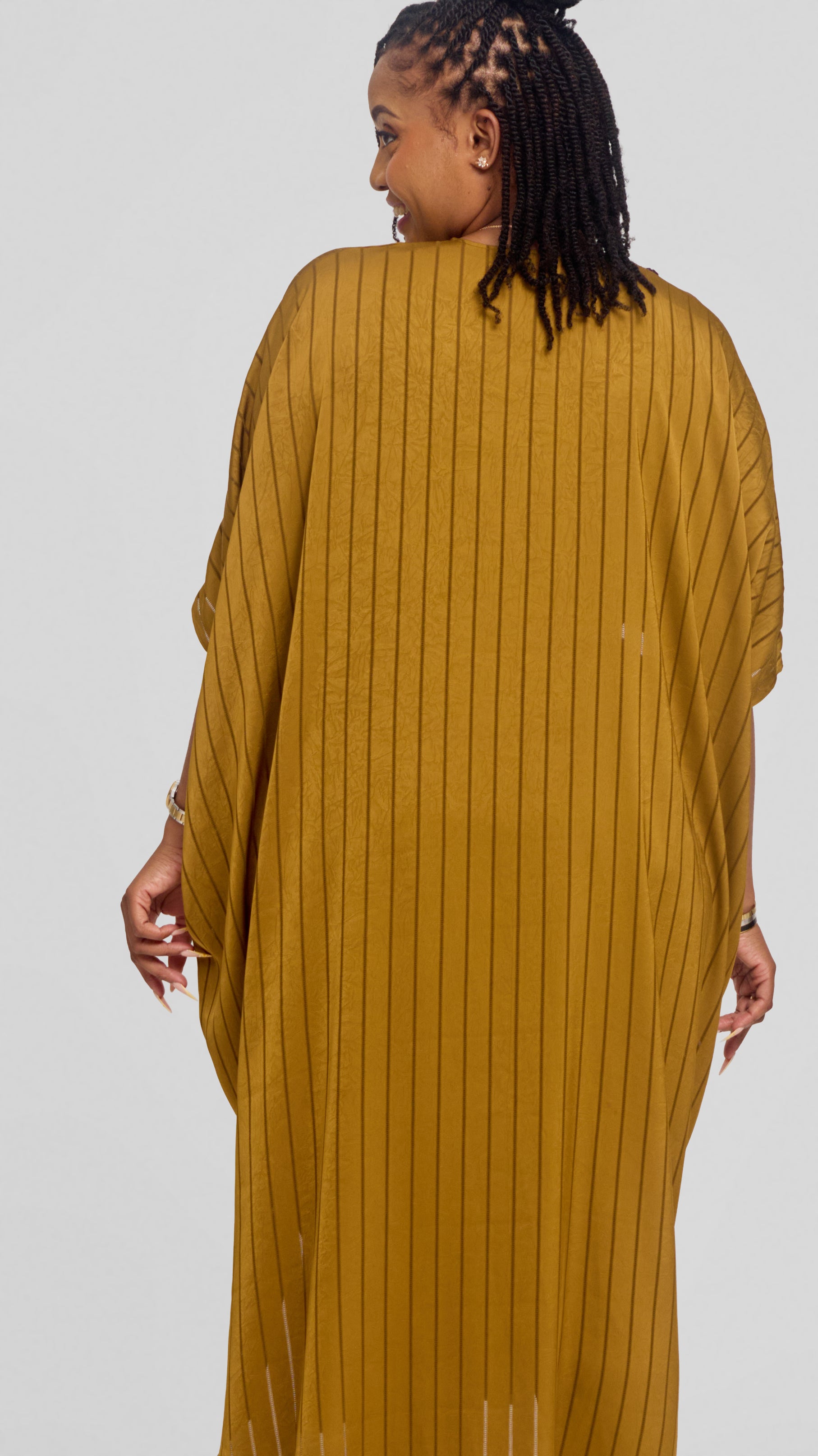 Vivo Scalloped Kimono in Stripped Crepe - Olive Green