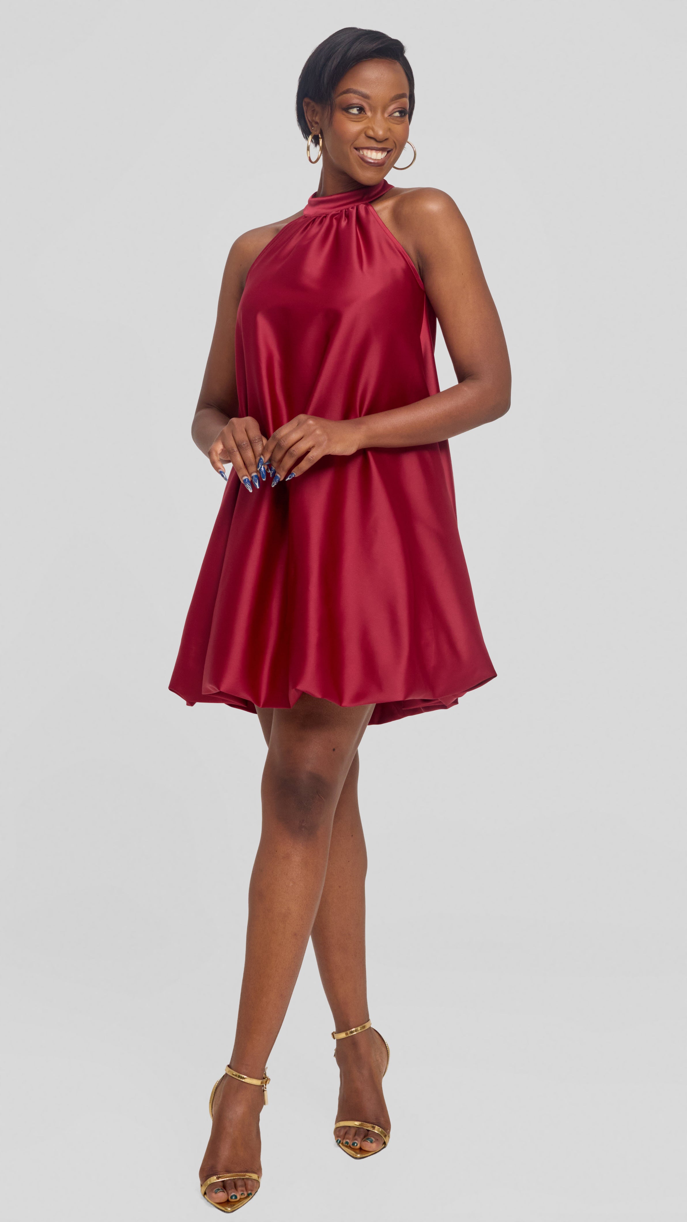 Vivo Iyana Bubble Mini Dress in Satin - Maroon