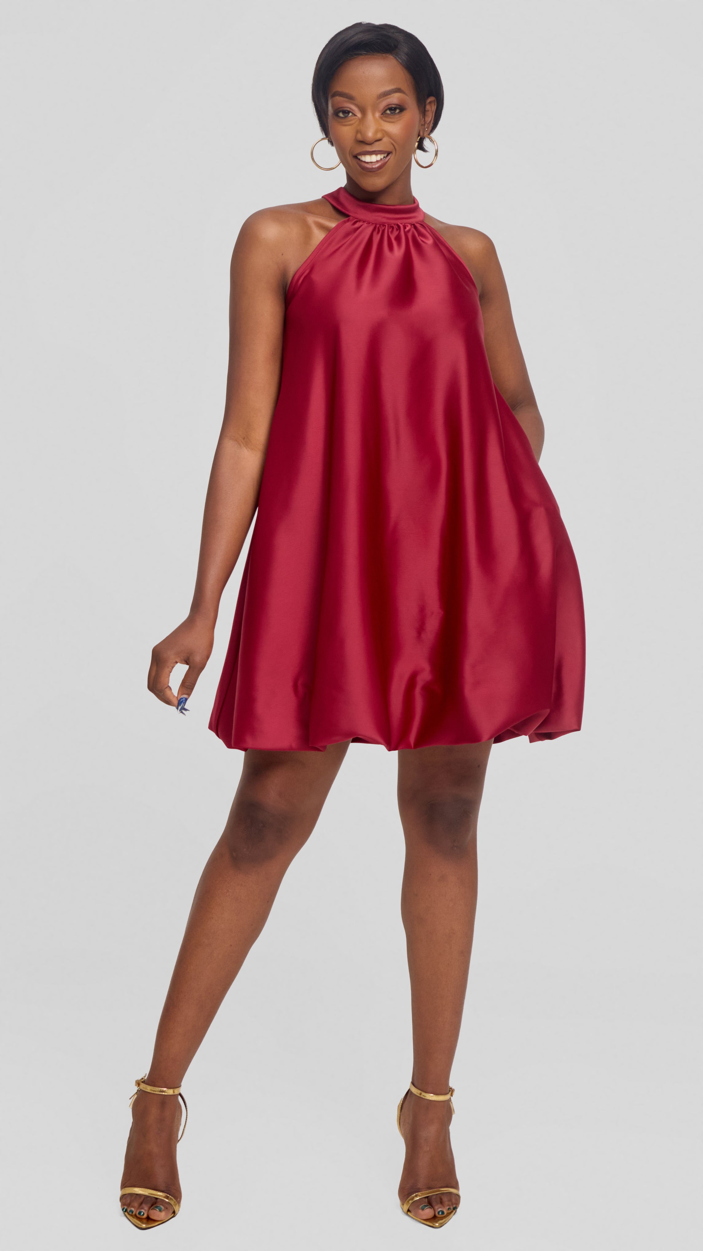 Vivo Iyana Bubble Mini Dress in Satin - Maroon