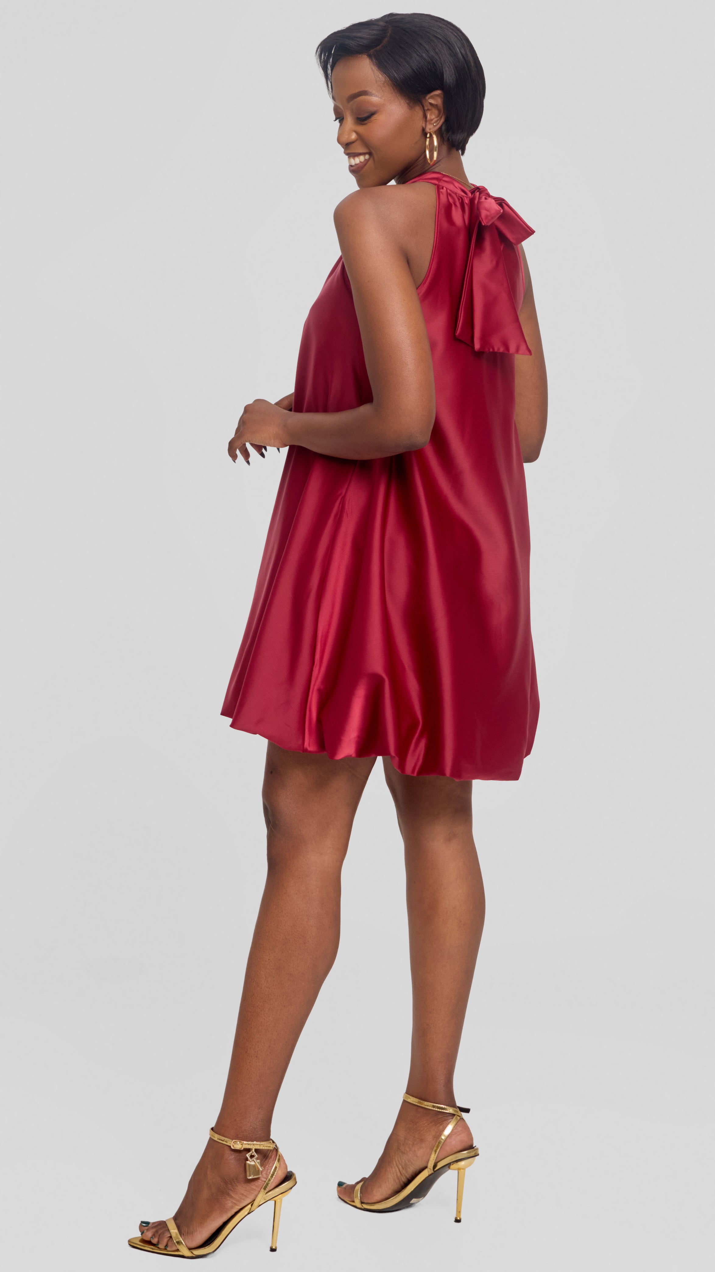 Vivo Iyana Bubble Mini Dress in Satin - Maroon