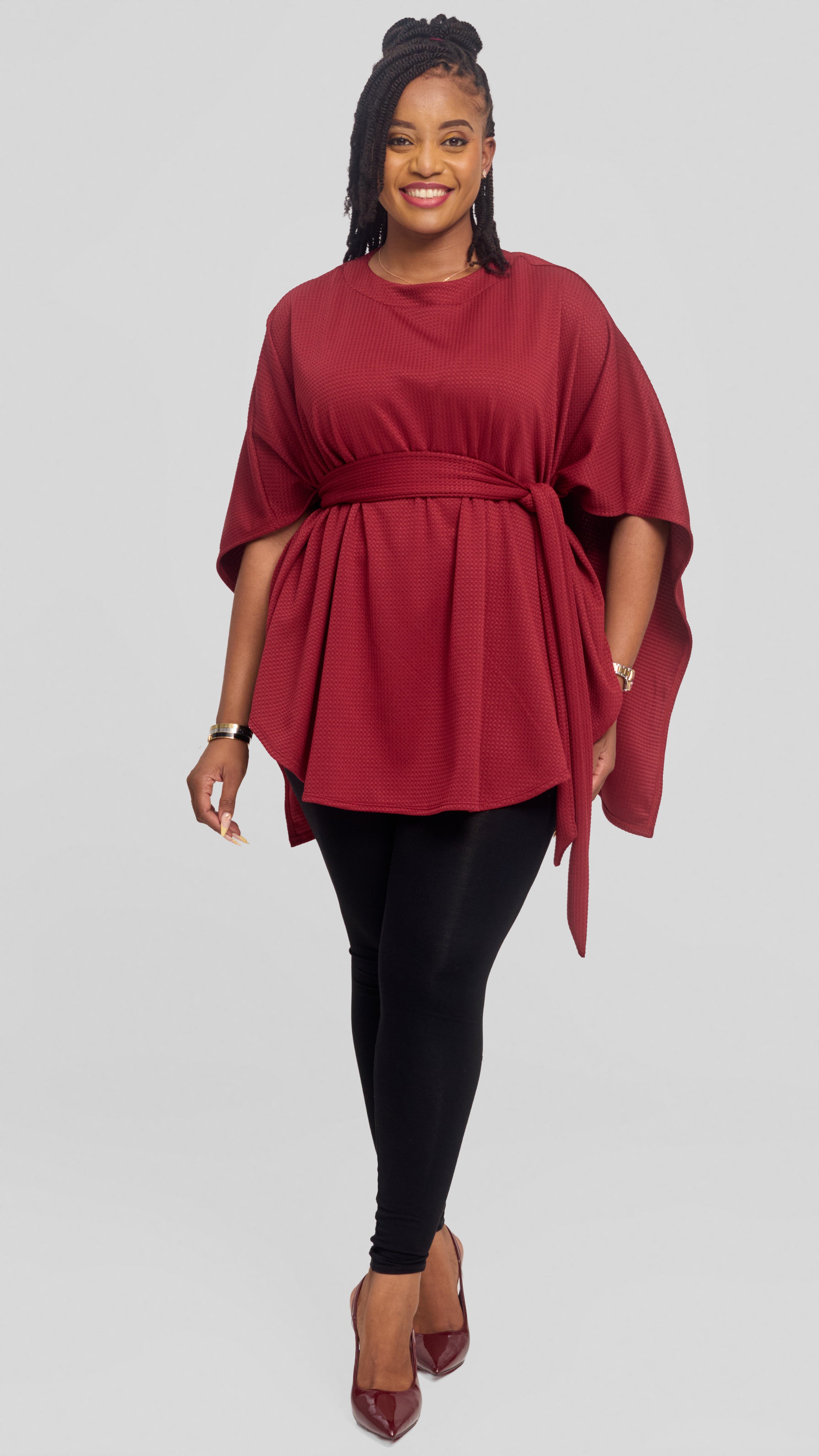 Vivo Cape Poncho in Stretch Rib - Maroon