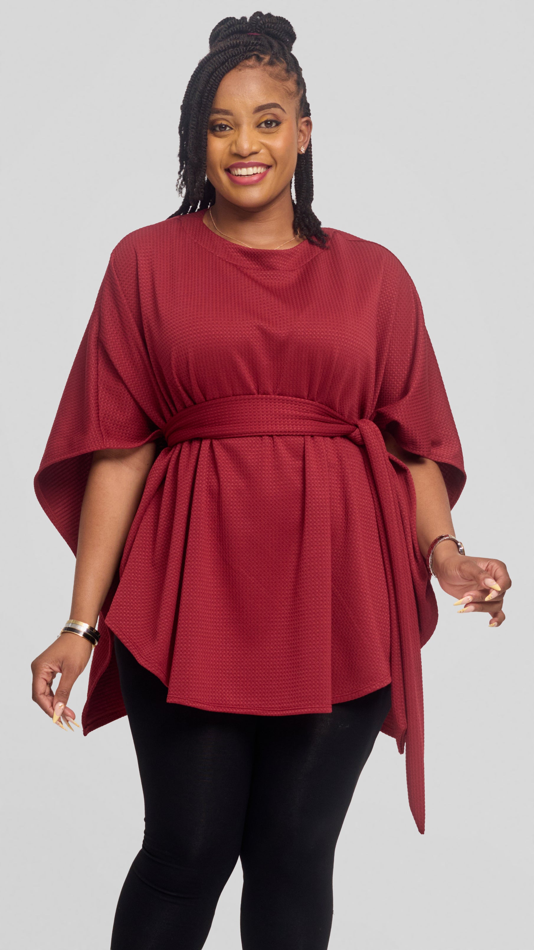 Vivo Cape Poncho in Stretch Rib - Maroon