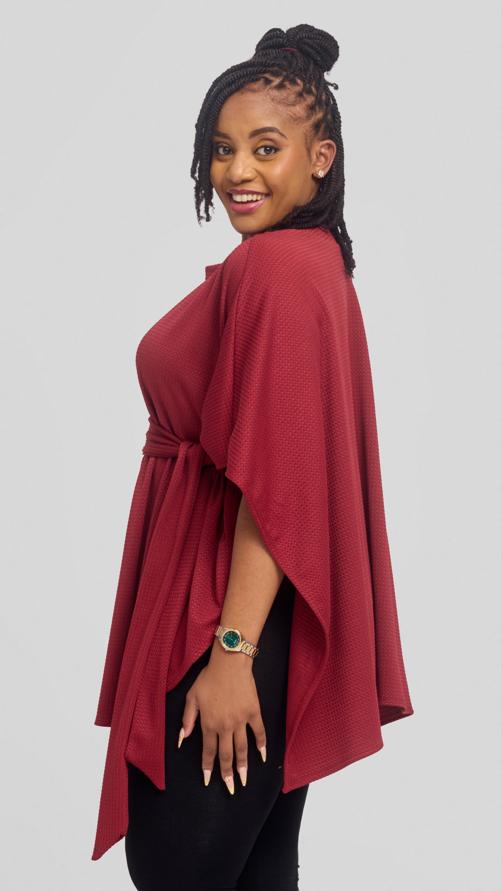 Vivo Cape Poncho in Stretch Rib - Maroon