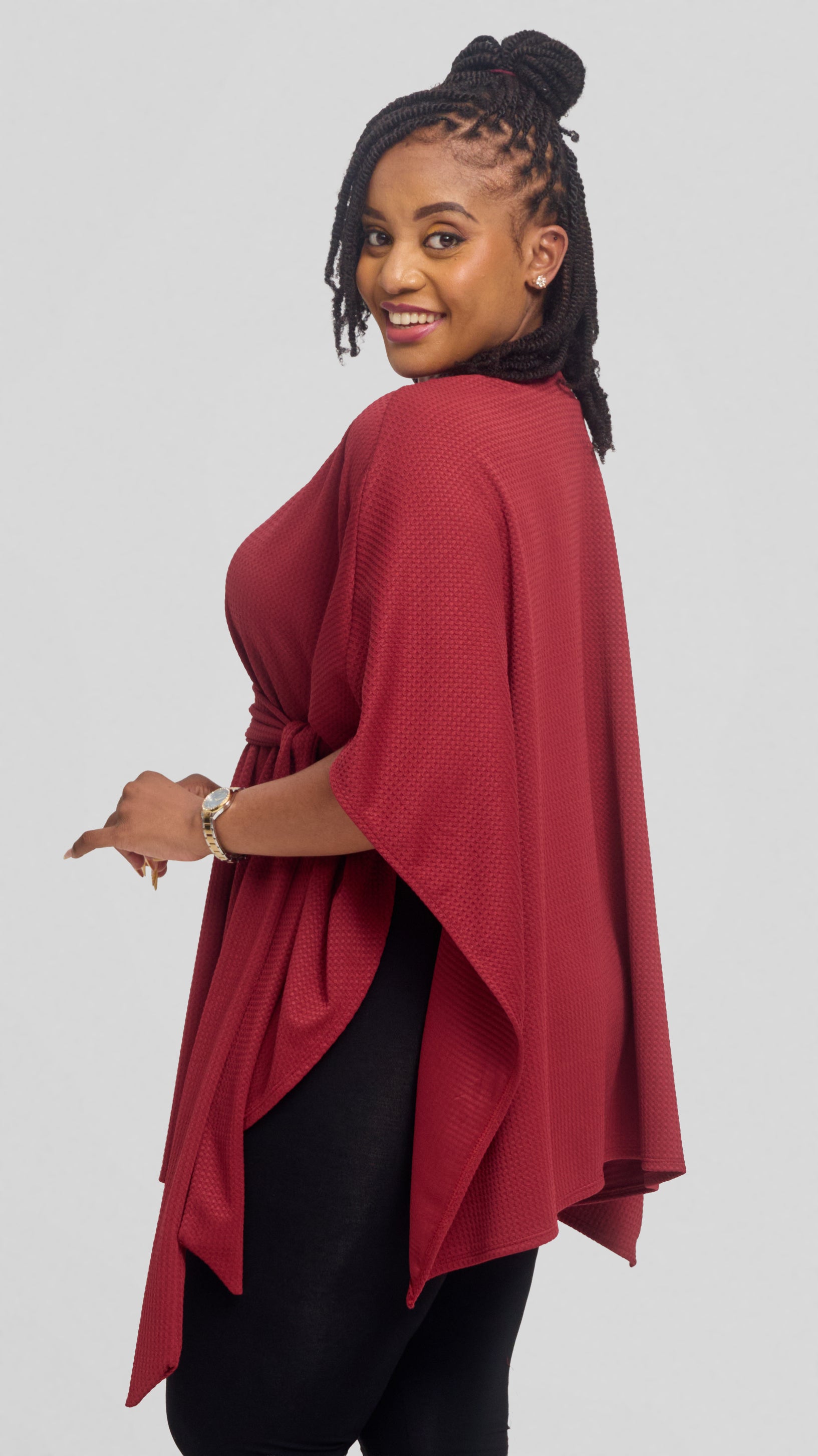 Vivo Cape Poncho in Stretch Rib - Maroon