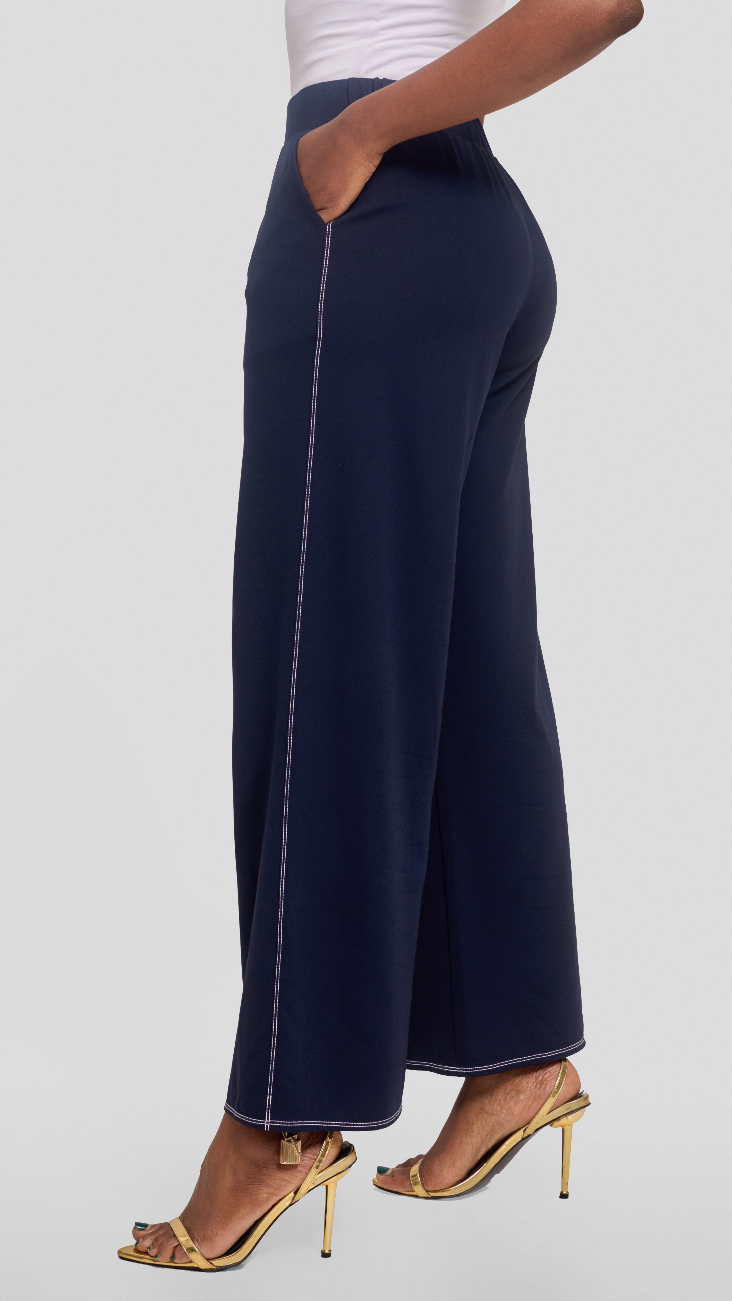 Vivo Contrast Stitch Straight Pants in Ponte - Navy Blue