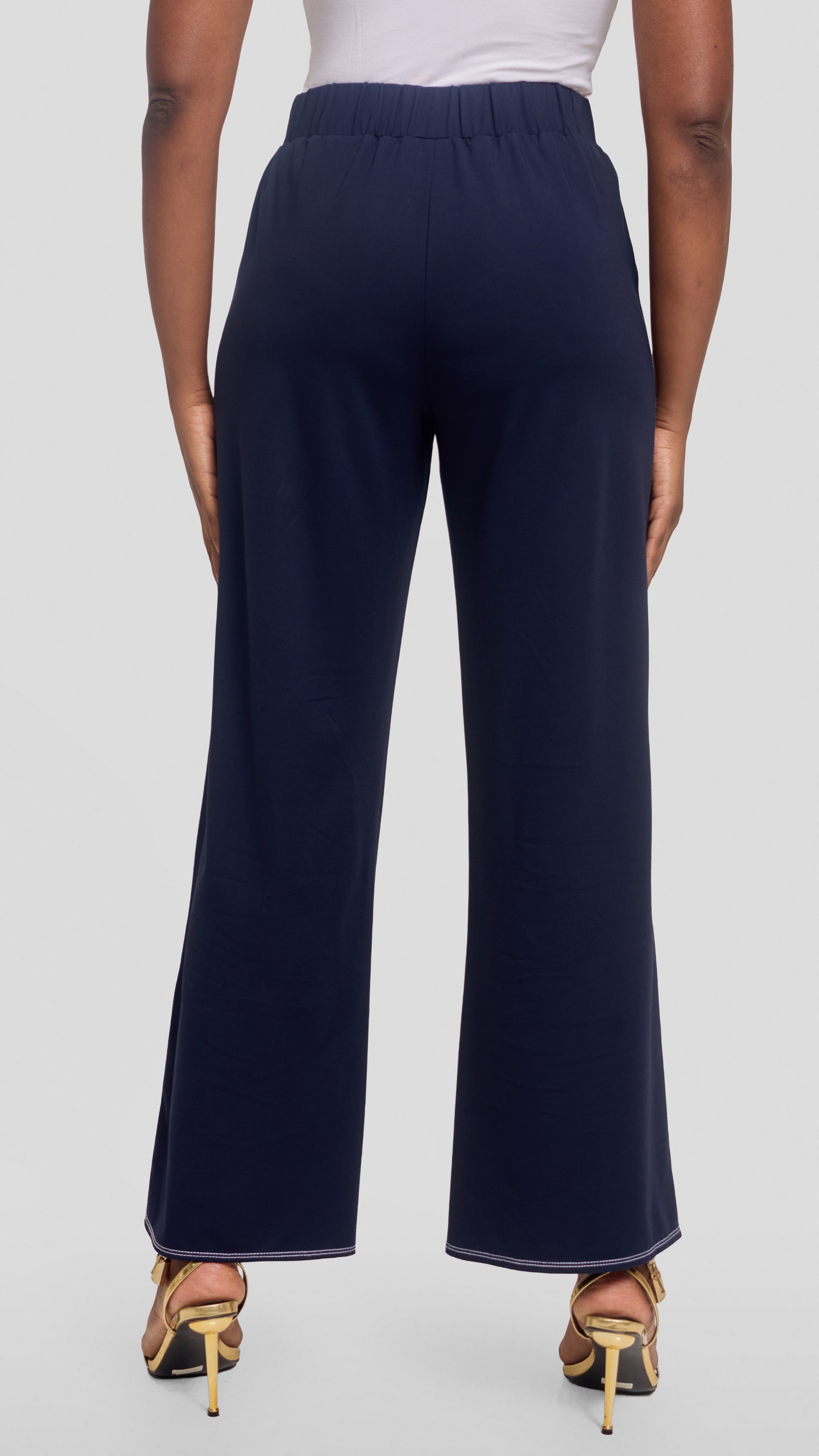 Vivo Contrast Stitch Straight Pants in Ponte - Navy Blue
