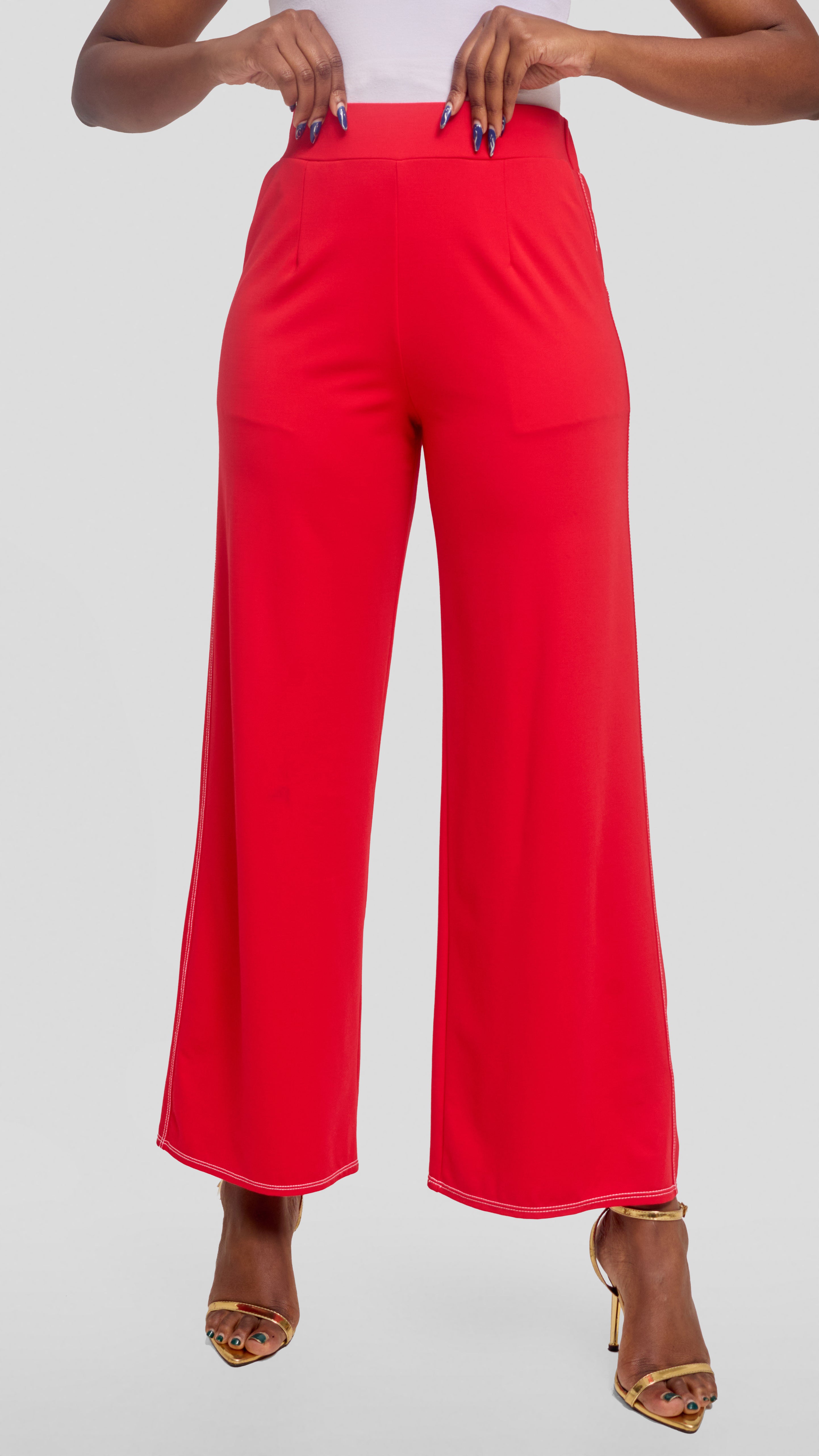 Vivo Contrast Stitch Straight Pants in Ponte - Red