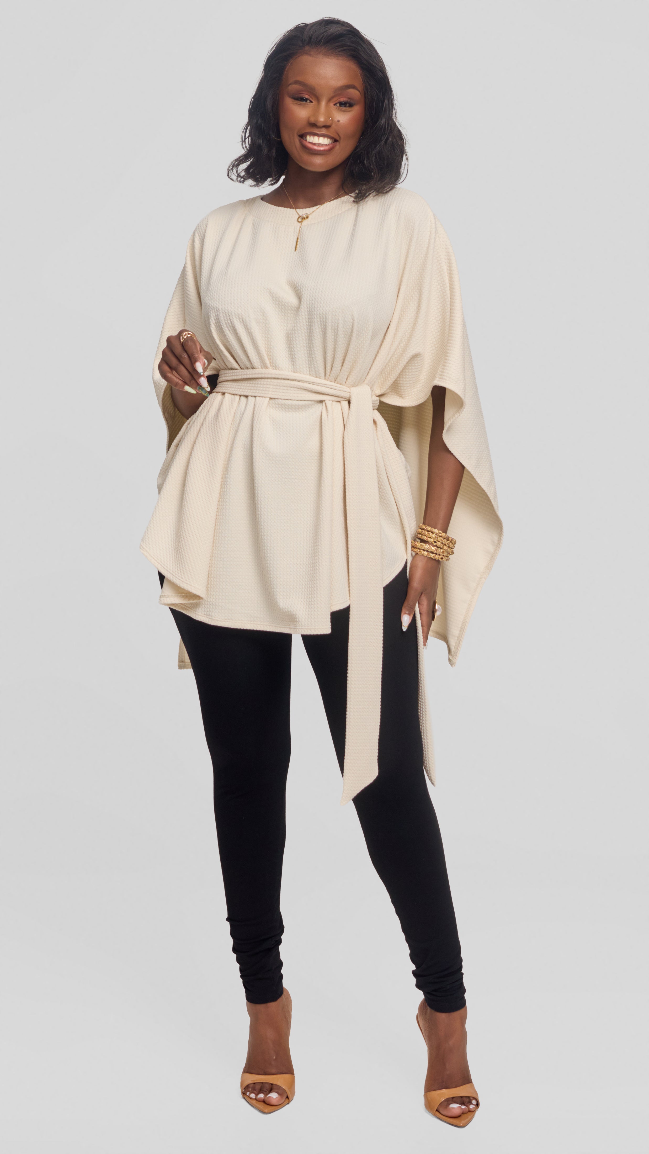 Vivo Cape Poncho in Stretch Rib - Off White