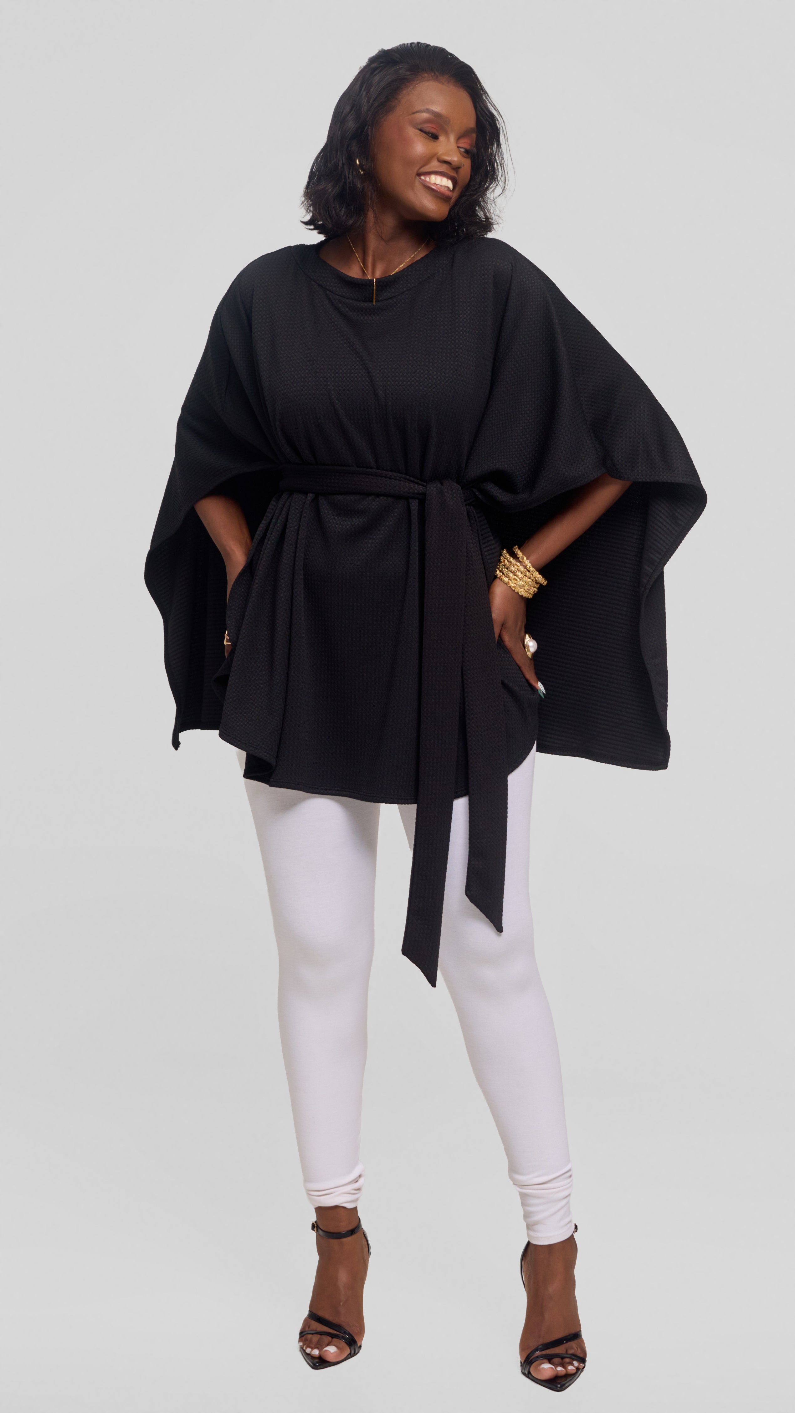 Vivo Cape Poncho in Stretch Rib - Black