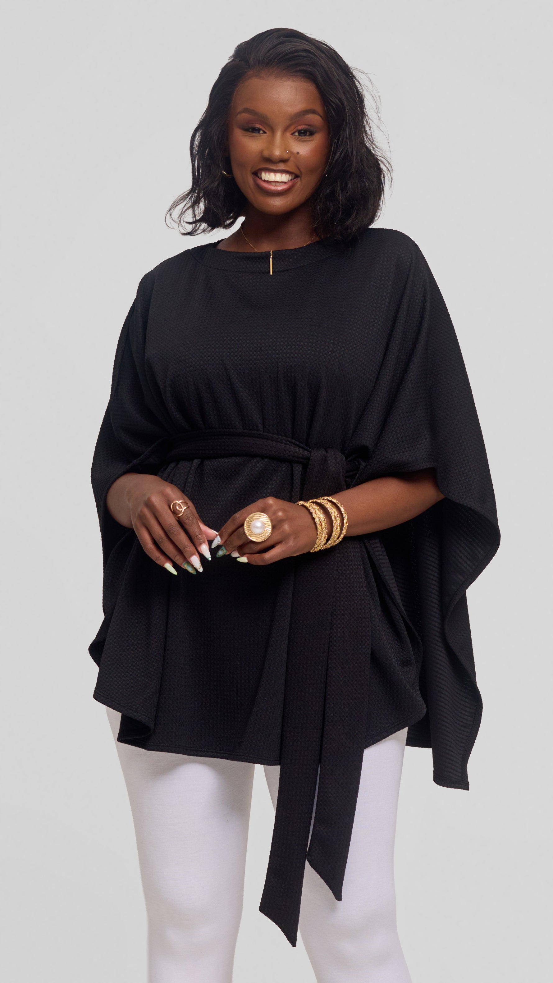 Vivo Cape Poncho in Stretch Rib - Black