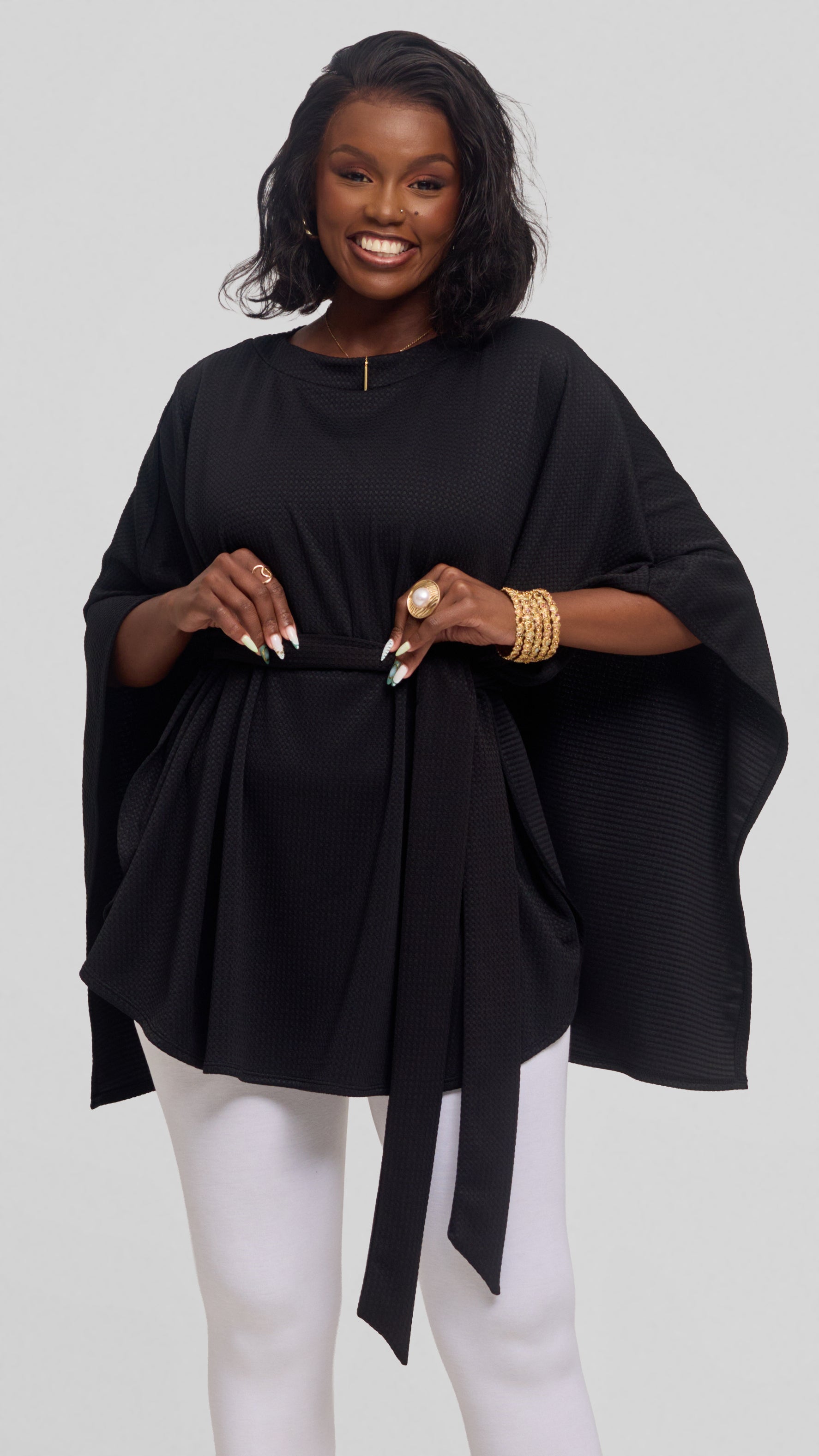 Vivo Cape Poncho in Stretch Rib - Black