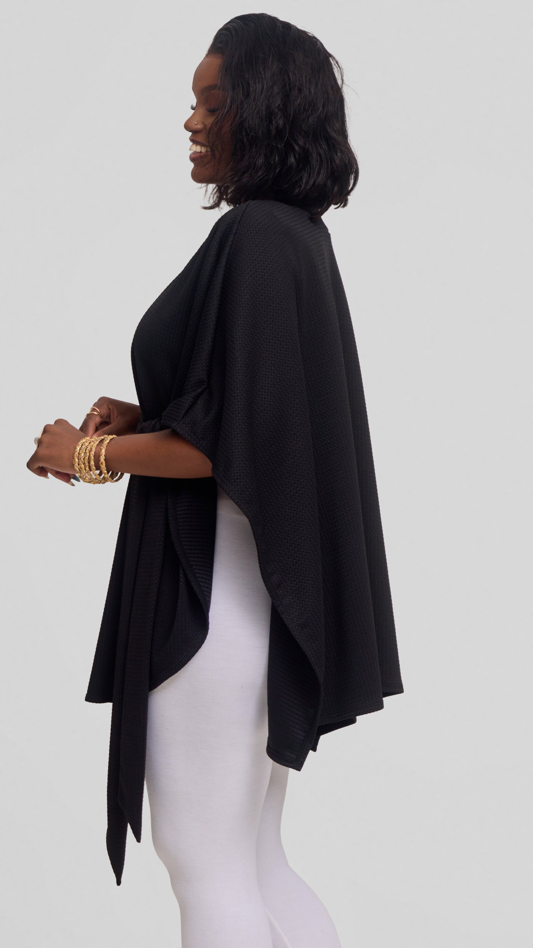 Vivo Cape Poncho in Stretch Rib - Black