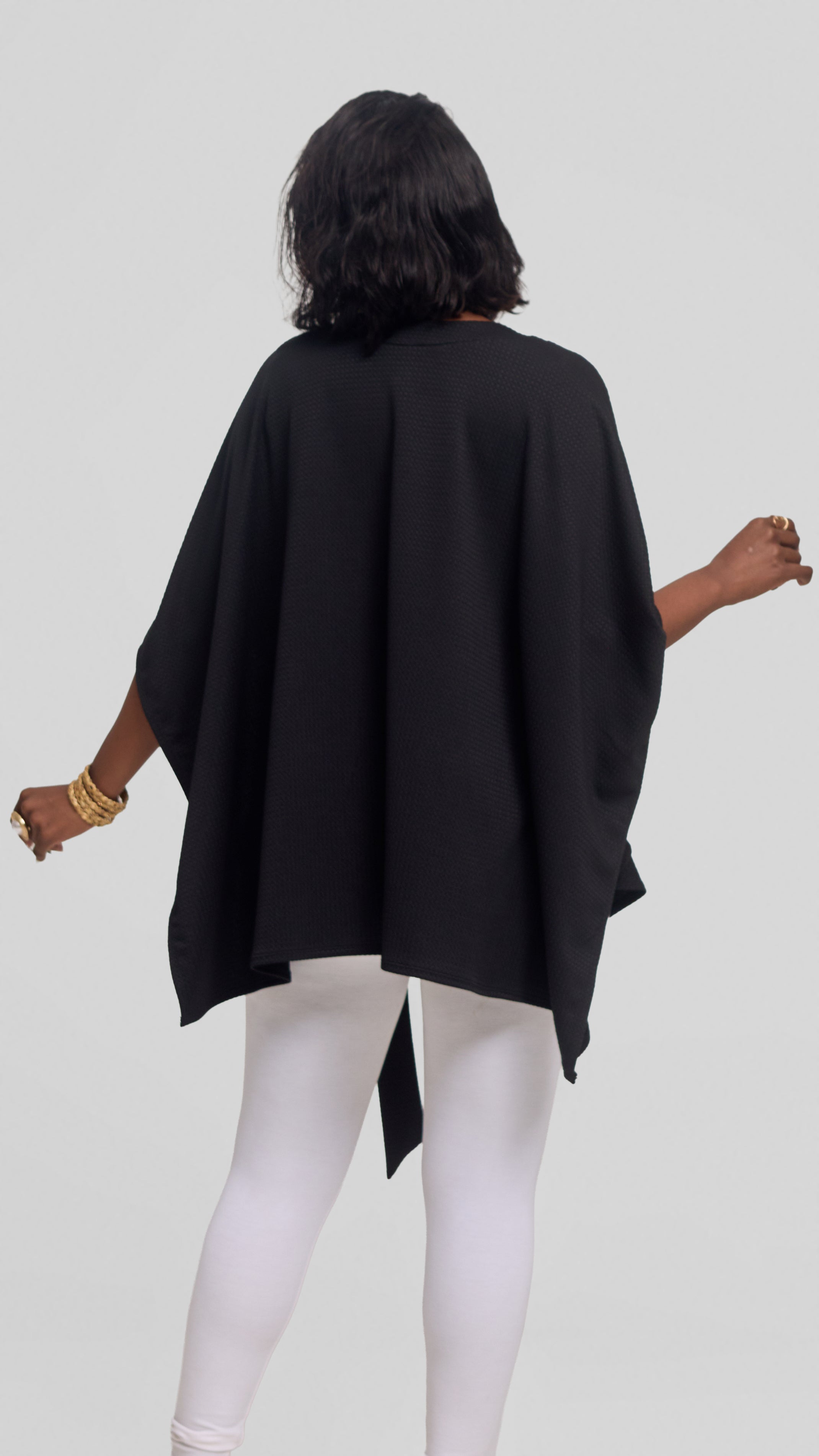 Vivo Cape Poncho in Stretch Rib - Black