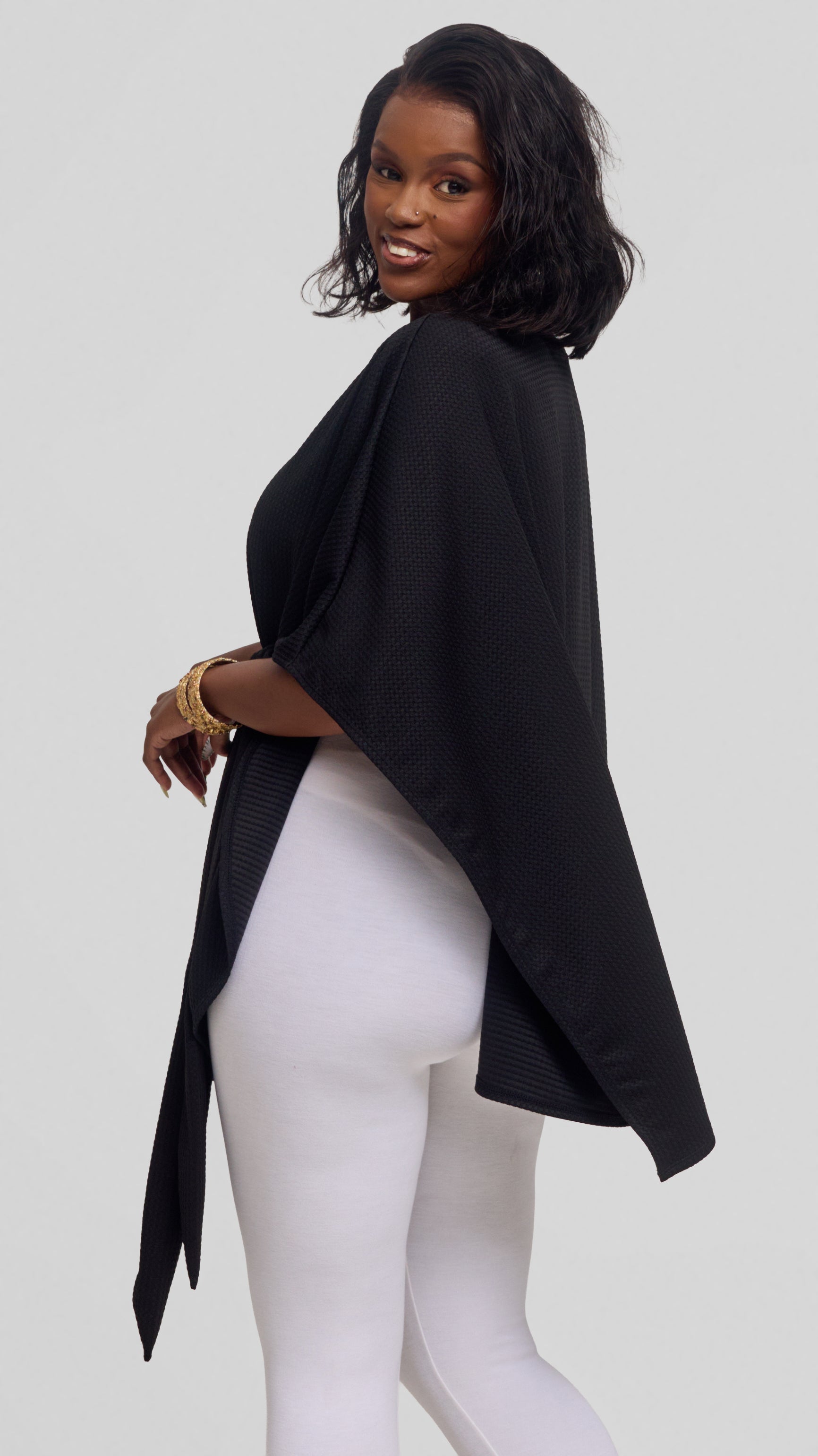 Vivo Cape Poncho in Stretch Rib - Black