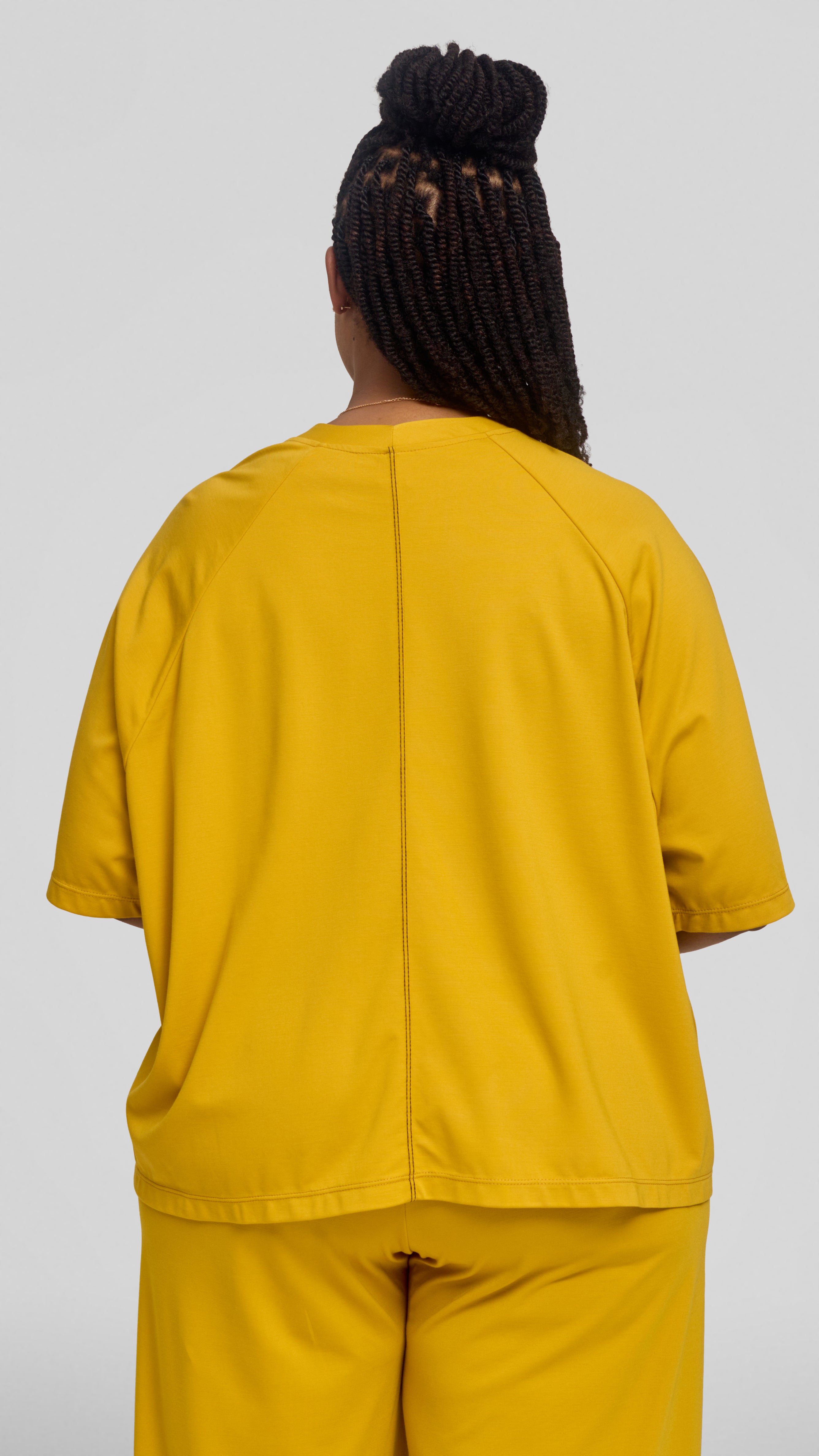 Vivo Contrast Stitch Raglan Sleeve Top in Ponte - Mustard