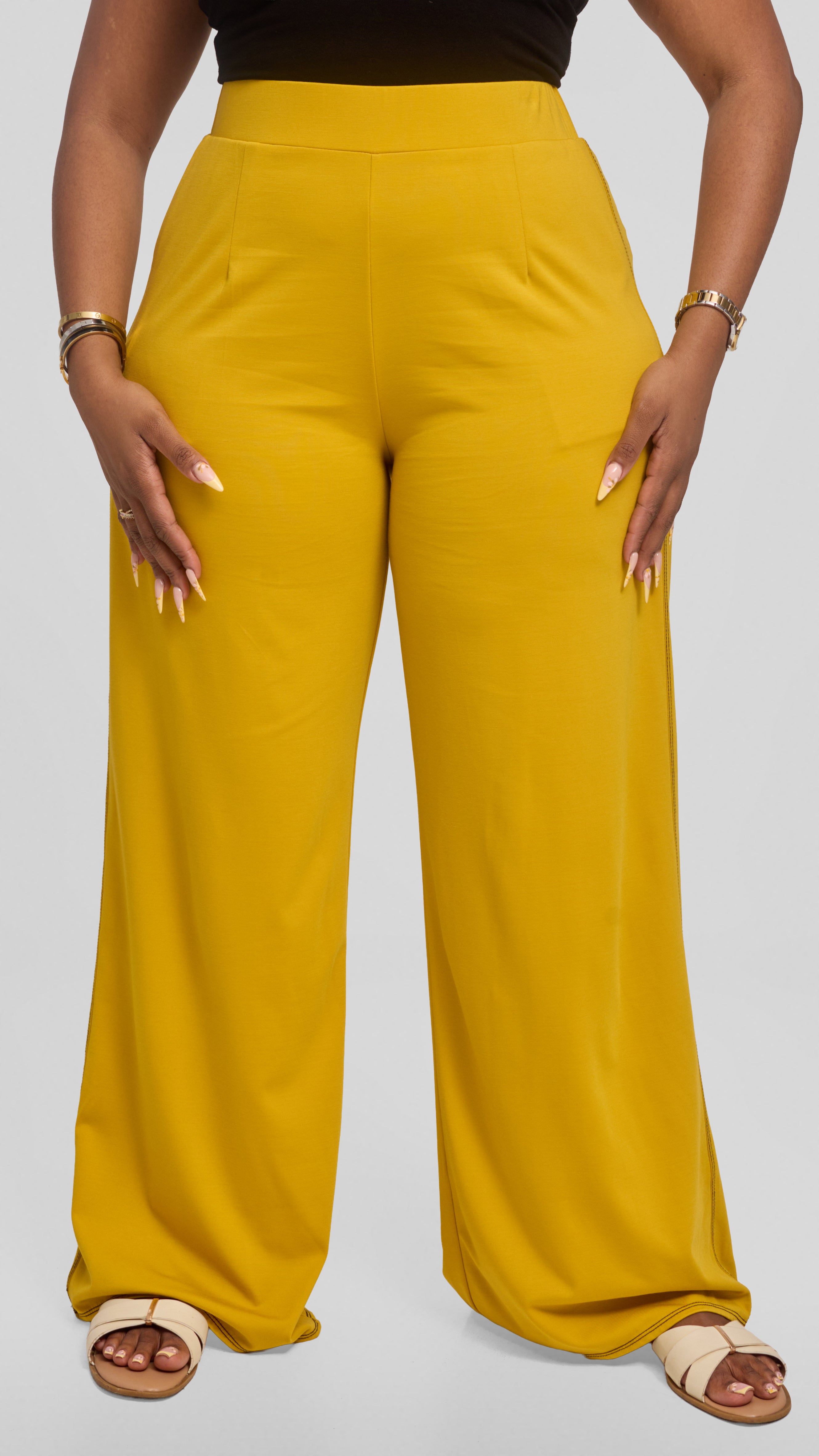 Vivo Contrast Stitch Straight Pants in Ponte - Mustard