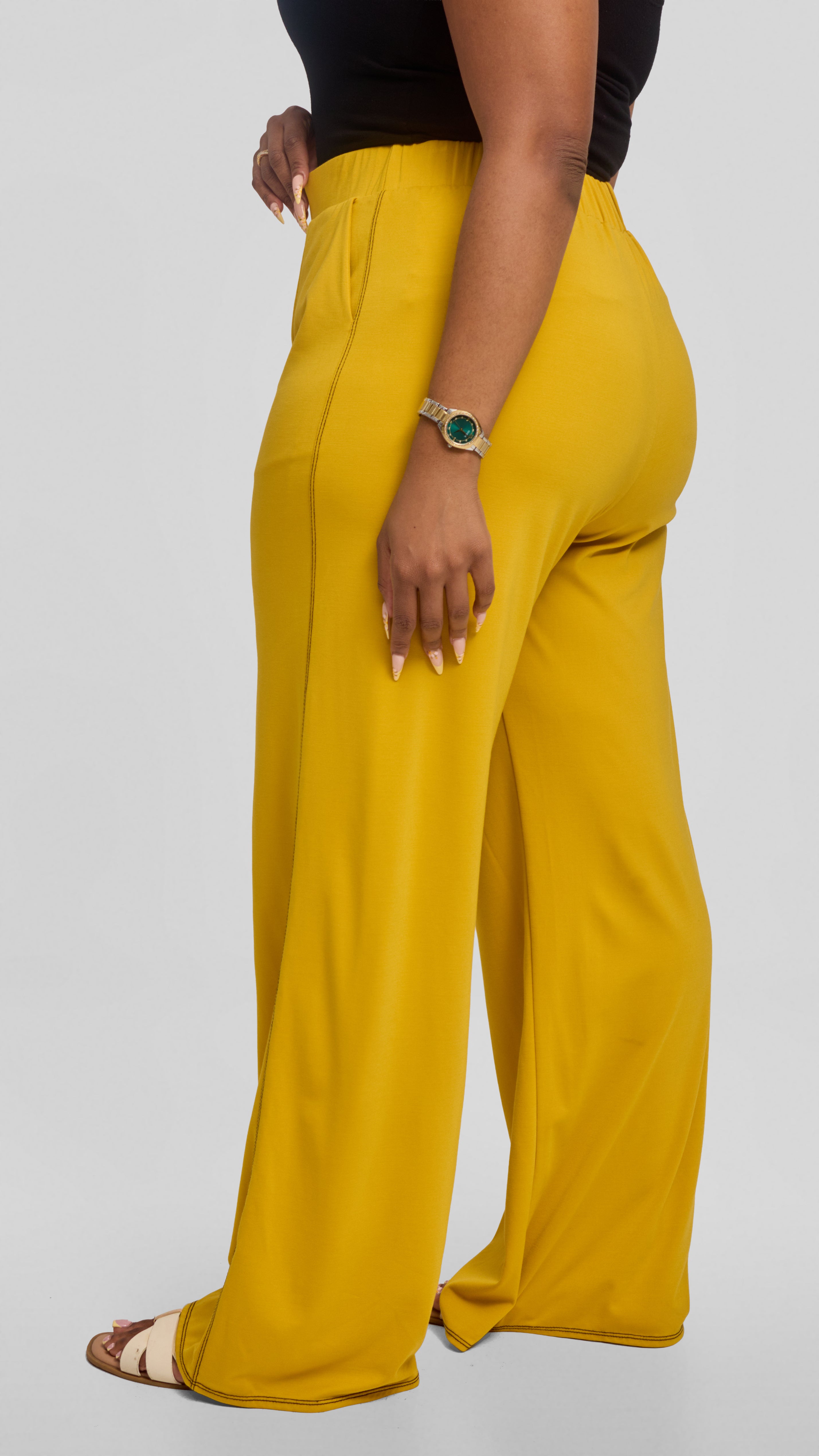 Vivo Contrast Stitch Straight Pants in Ponte - Mustard