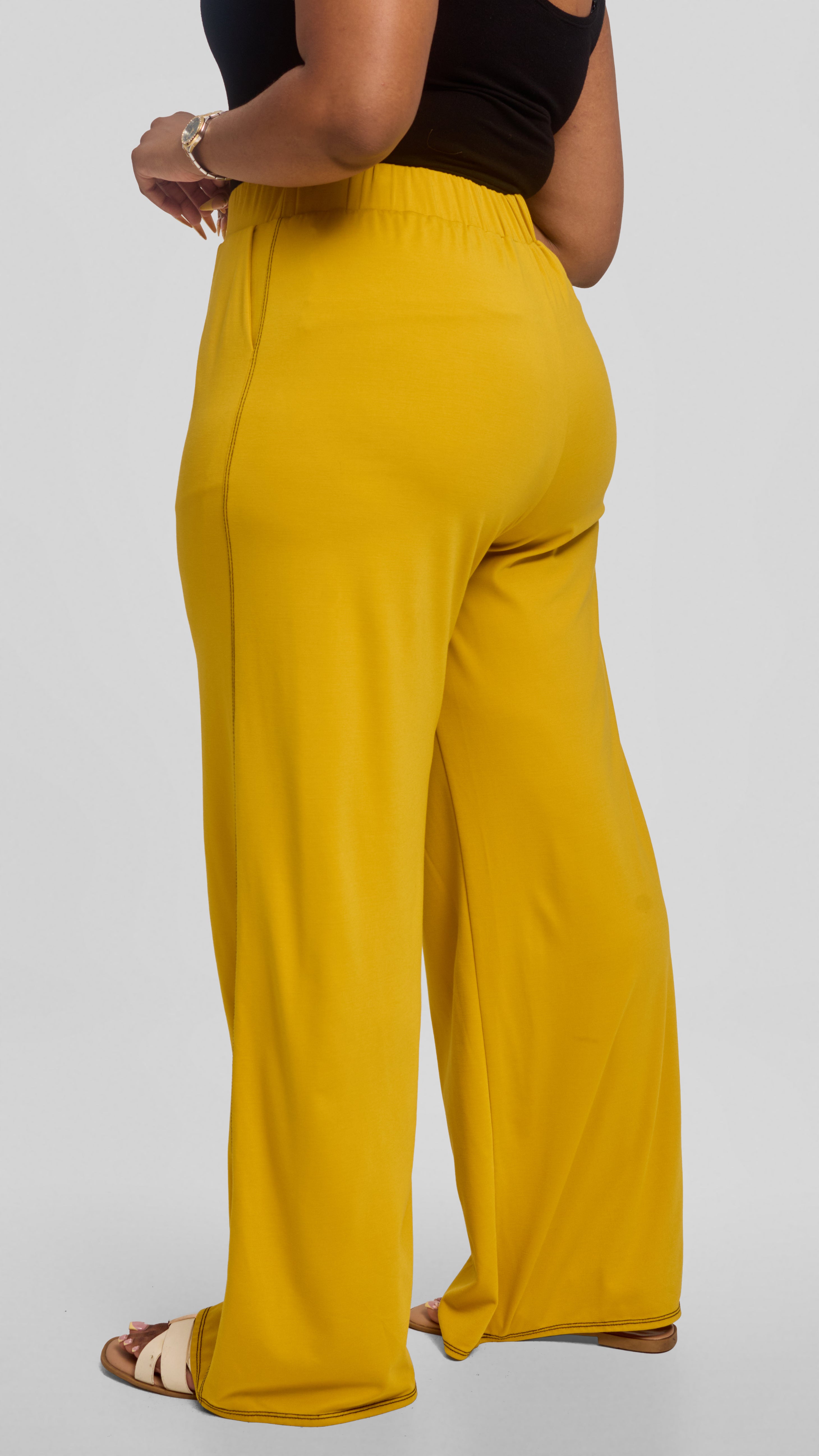 Vivo Contrast Stitch Straight Pants in Ponte - Mustard