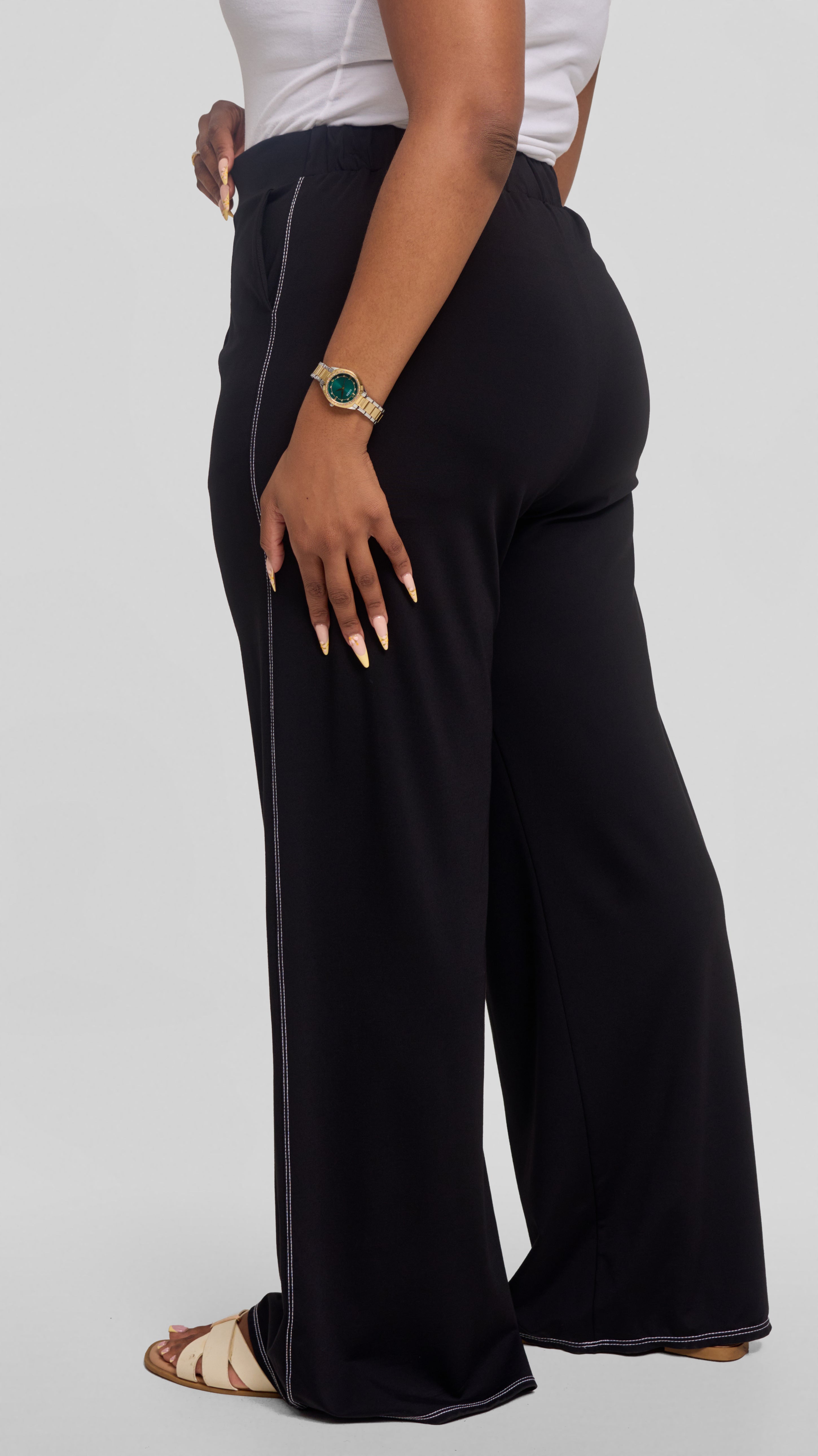 Vivo Contrast Stitch Straight Pants in Ponte - Black