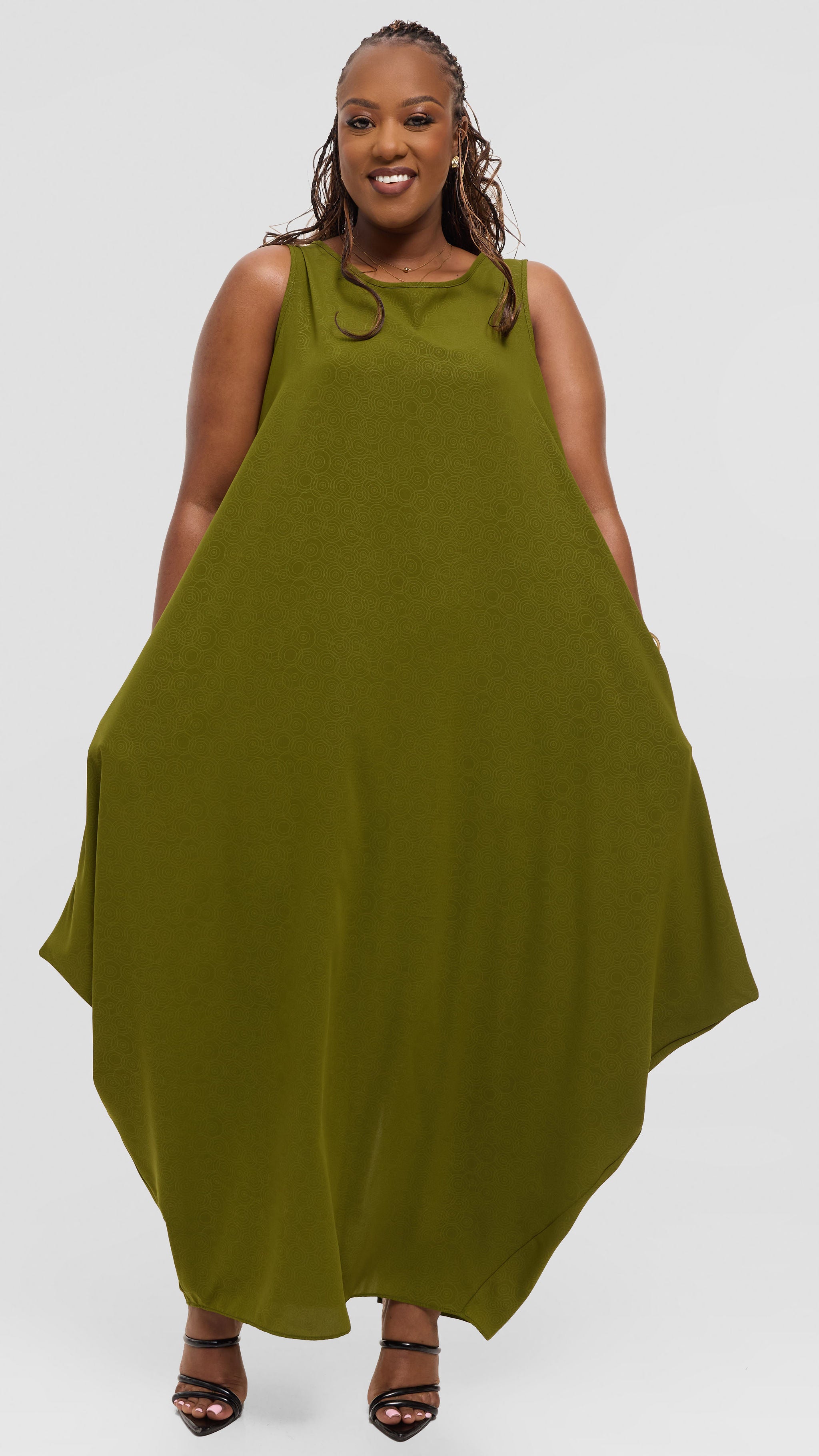 Vivo Seli Maxi Dress in Crepe - Olive Spiral