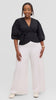 Vivo Cotton 3/4 Sleeve Wrap Top - Black