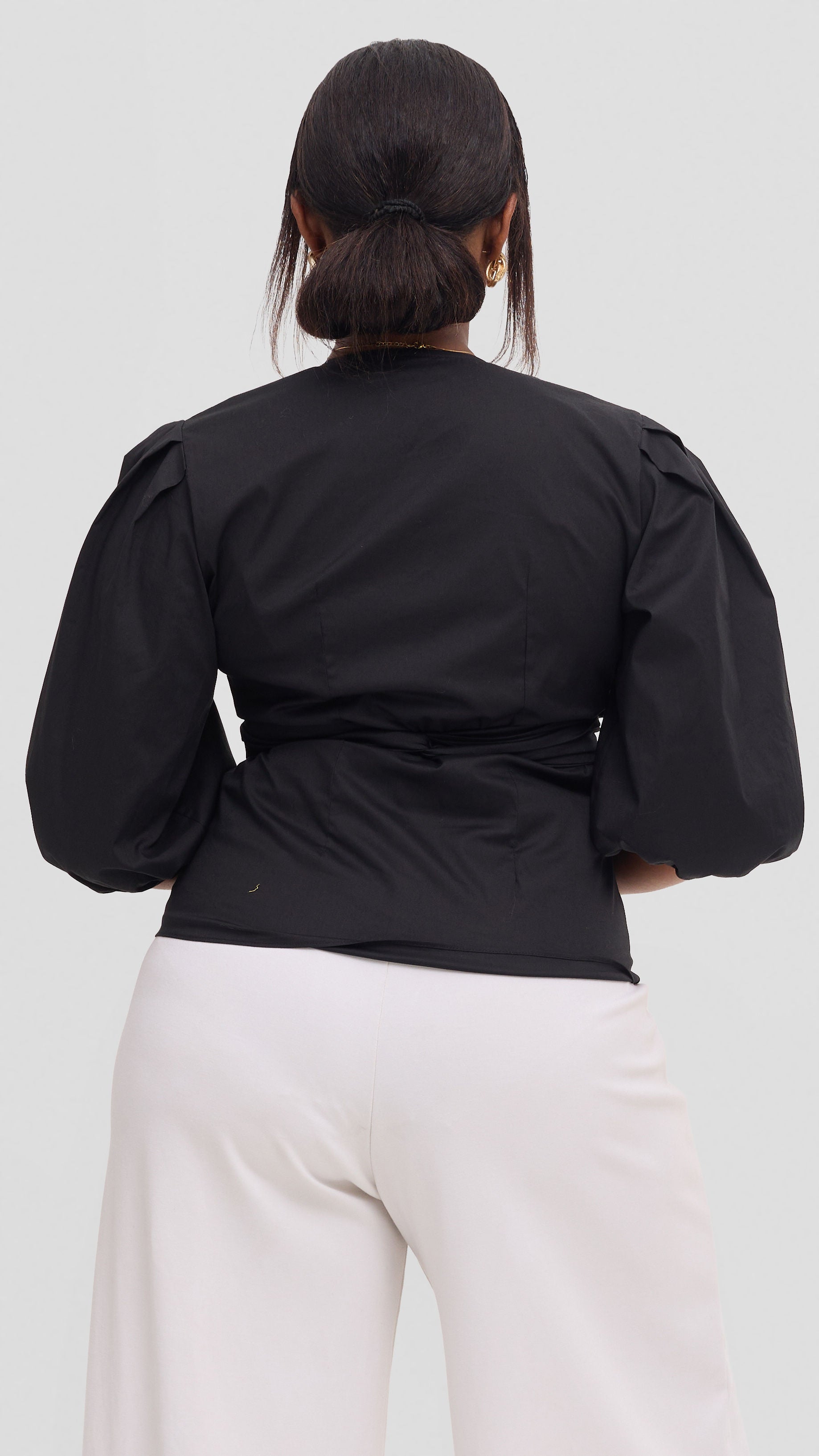 Vivo Cotton 3/4 Sleeve Wrap Top - Black