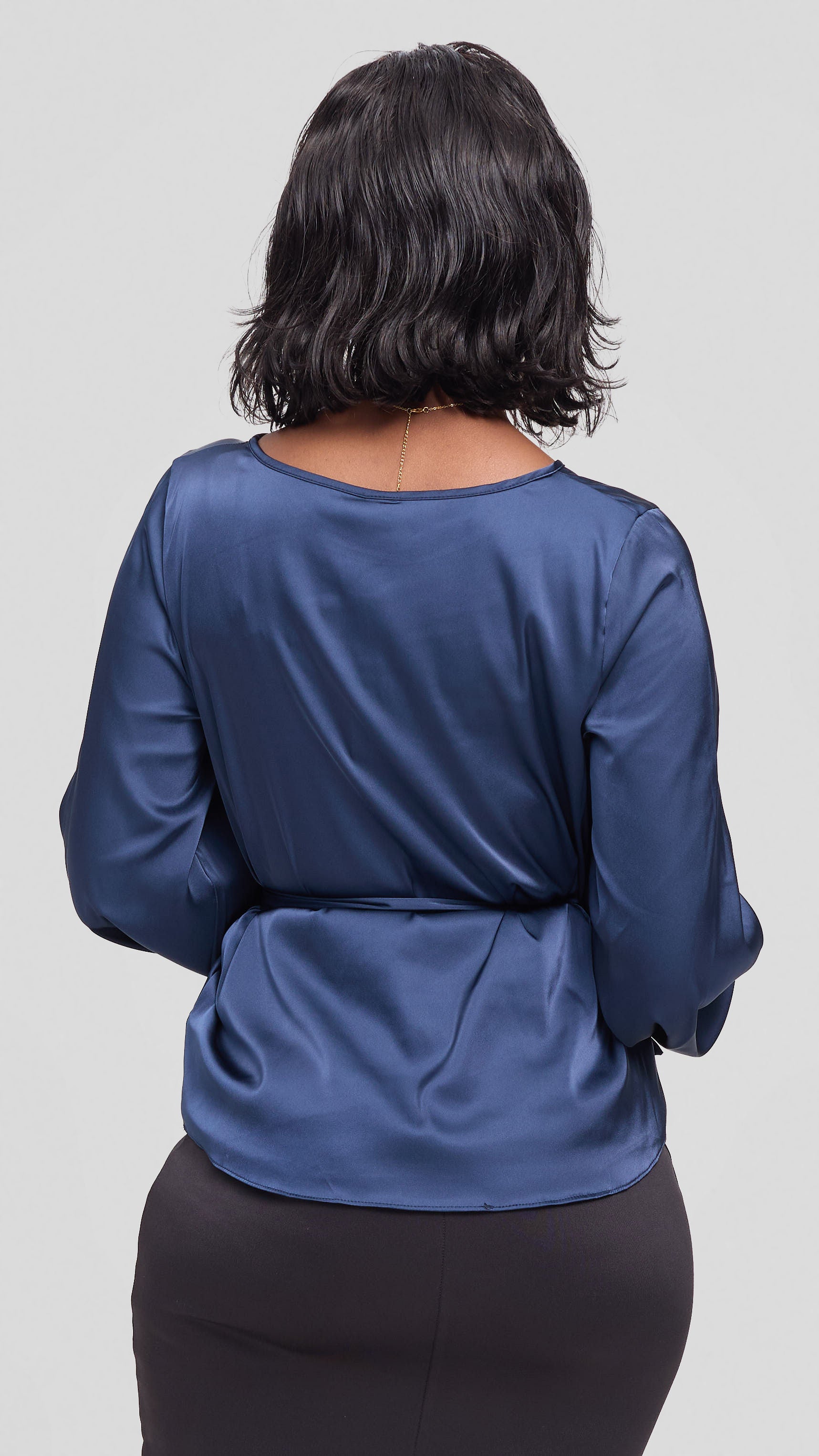Vivo Basic Bishop Sleeve Top in Satin - Navy Blue