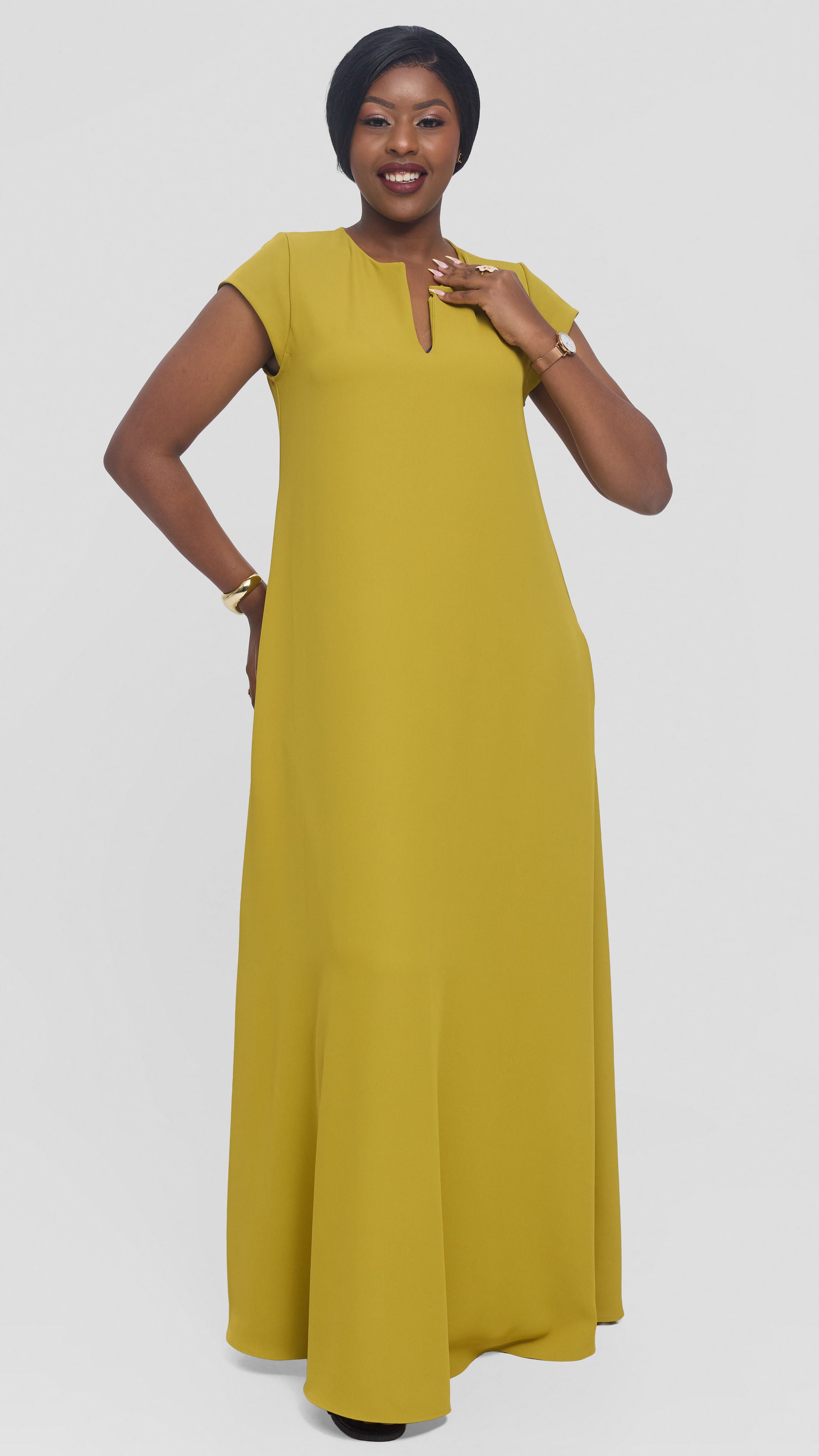 Vivo Zola V-Neck Maxi Dress in Crepe - Lime