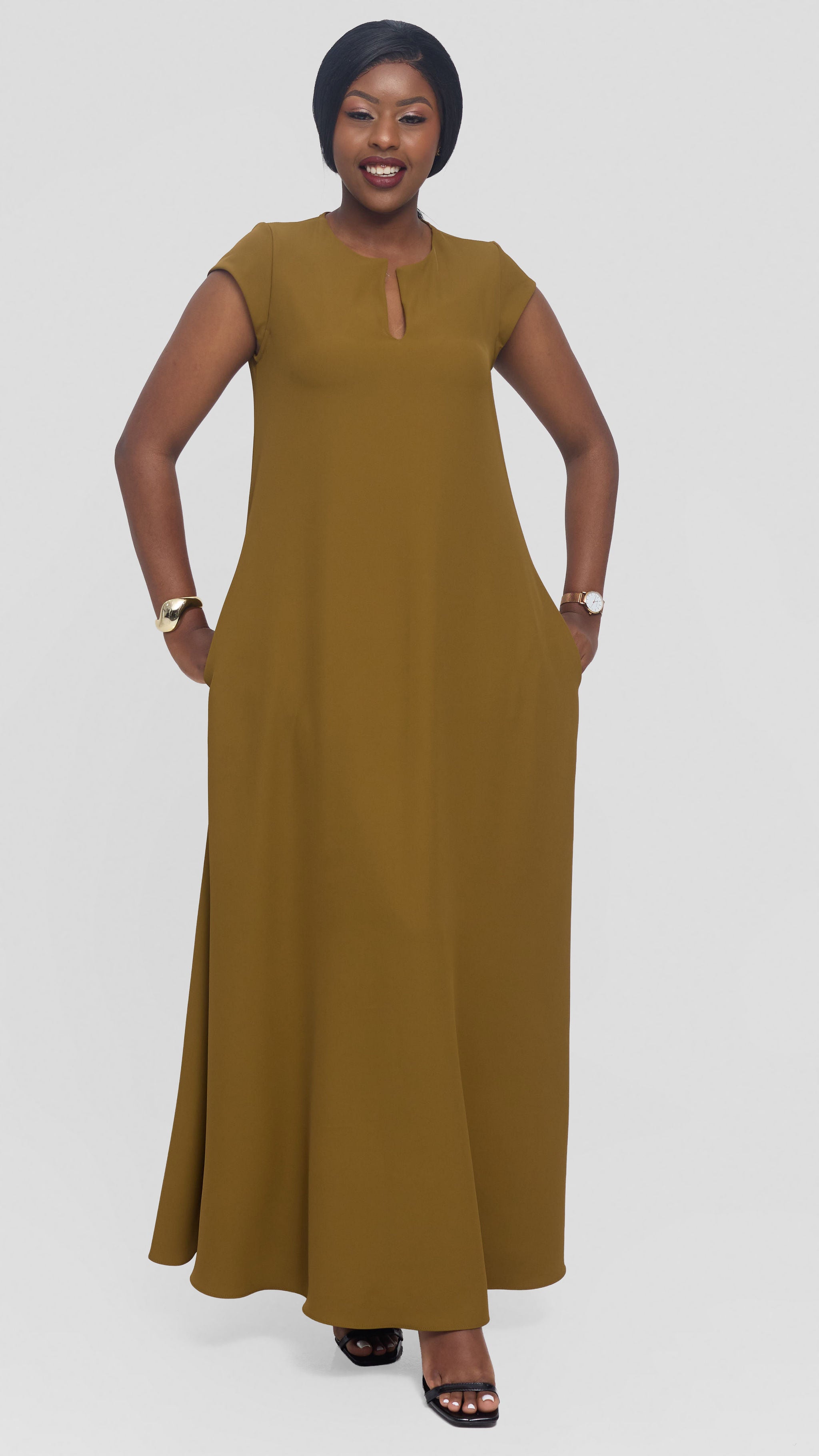 Vivo Zola V-Neck Maxi Dress in Crepe - Olive