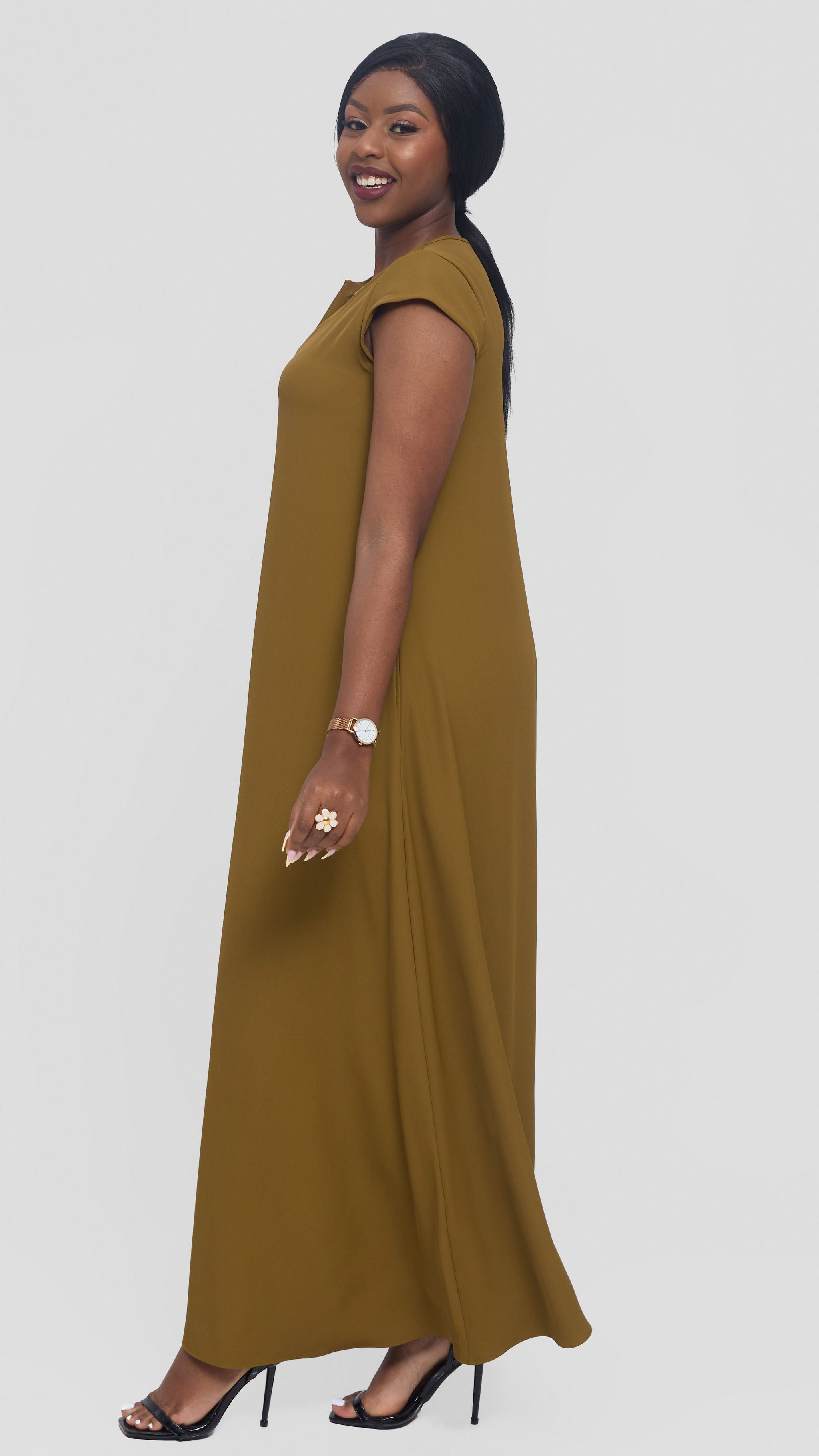 Vivo Zola V-Neck Maxi Dress in Crepe - Olive