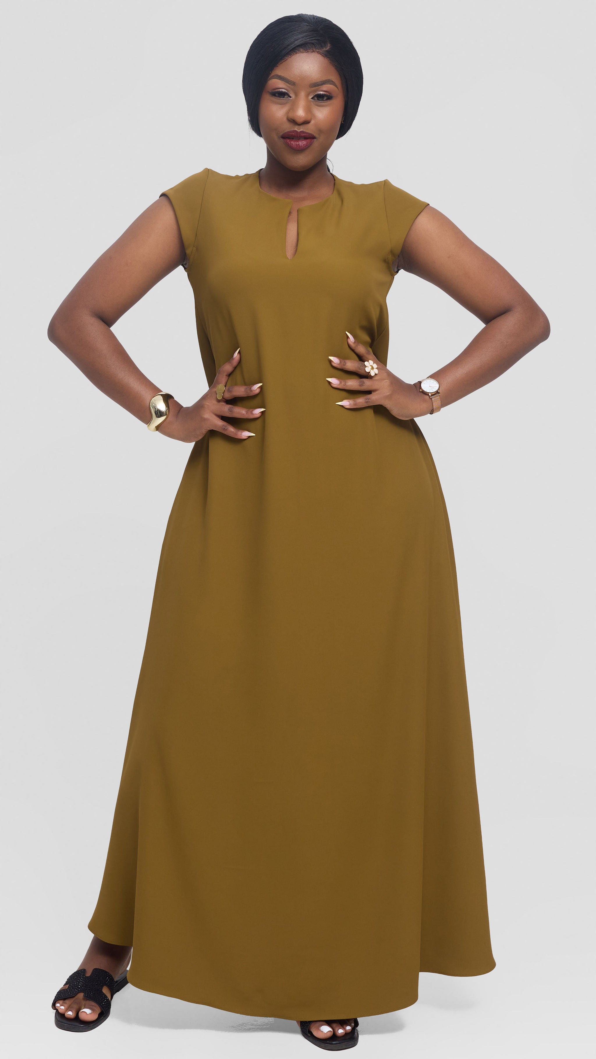 Vivo Zola V-Neck Maxi Dress in Crepe - Olive