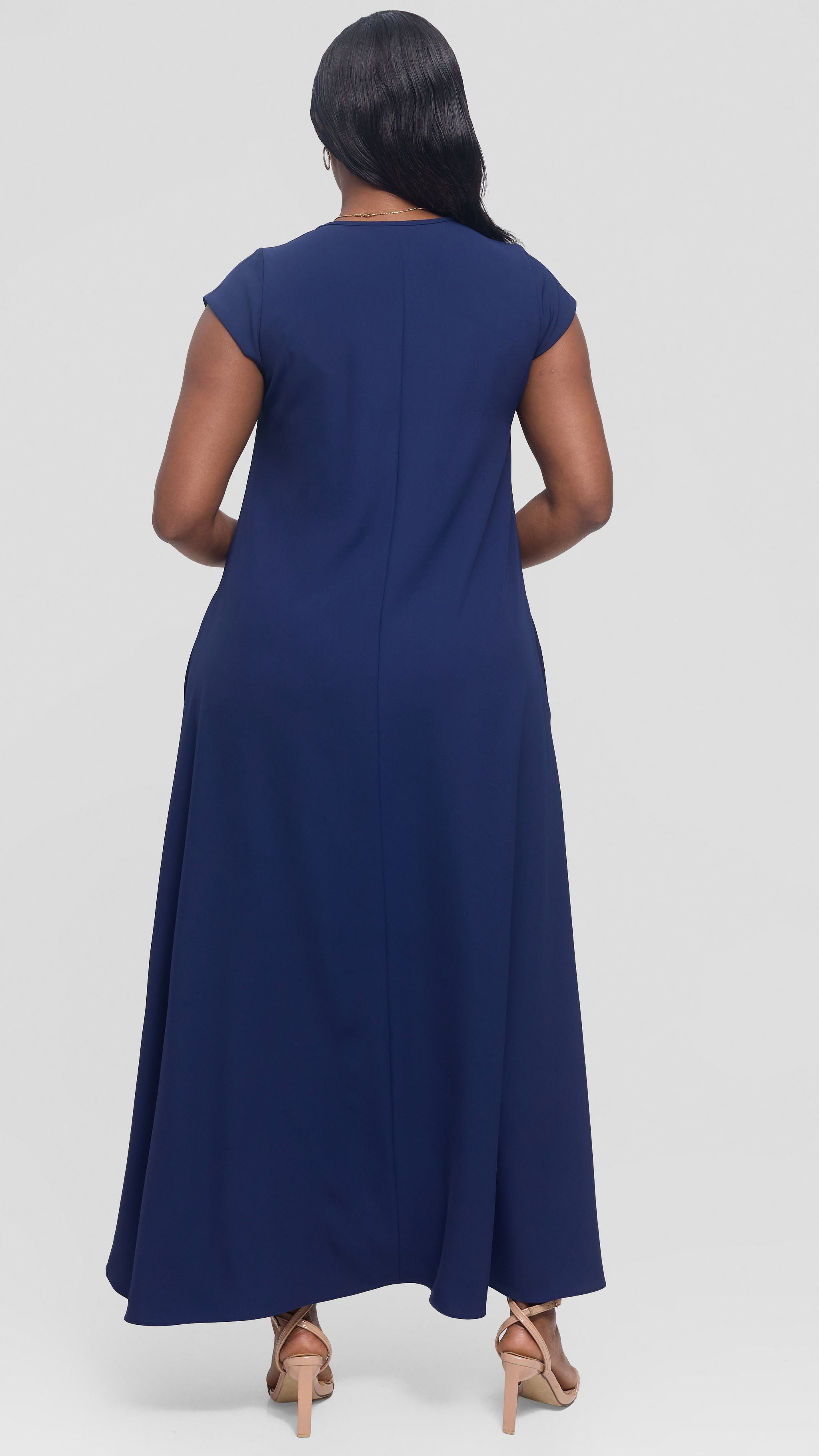 Vivo Zola V-Neck Maxi Dress in Crepe - Navy Blue