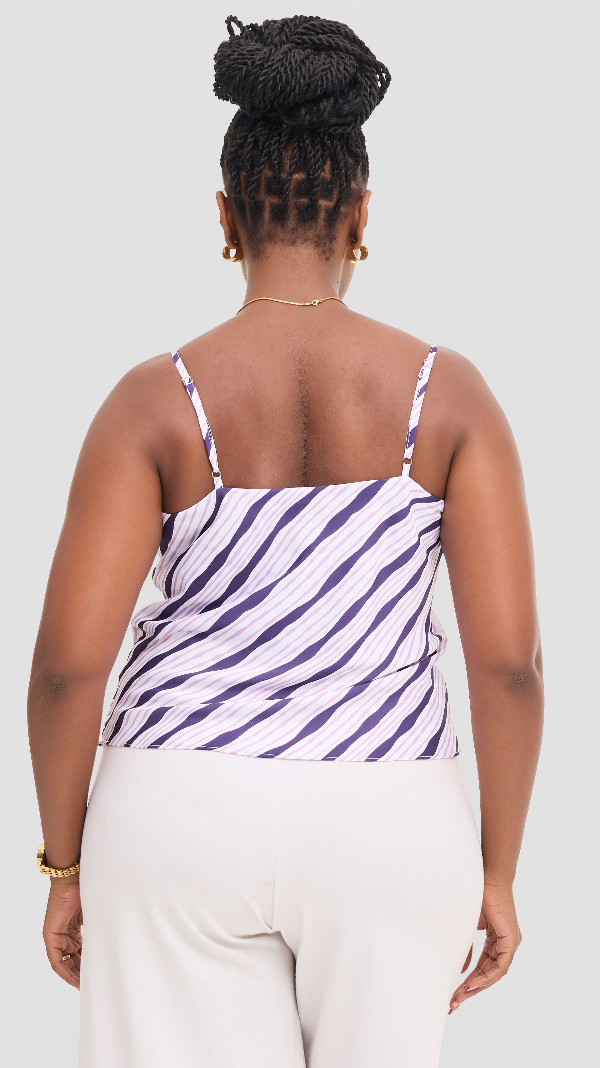 Vivo Cowl Neck Camisole in Satin - Cream / Lilac Huwa Print