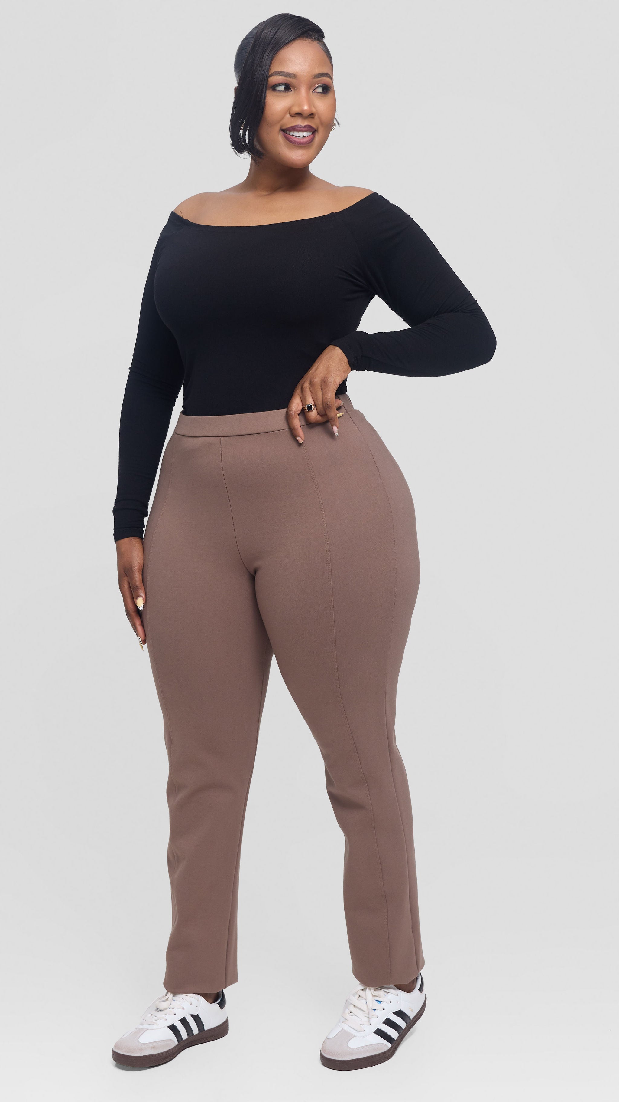 Vivo Panelled Straight Leg Pants in Ponte - Taupe