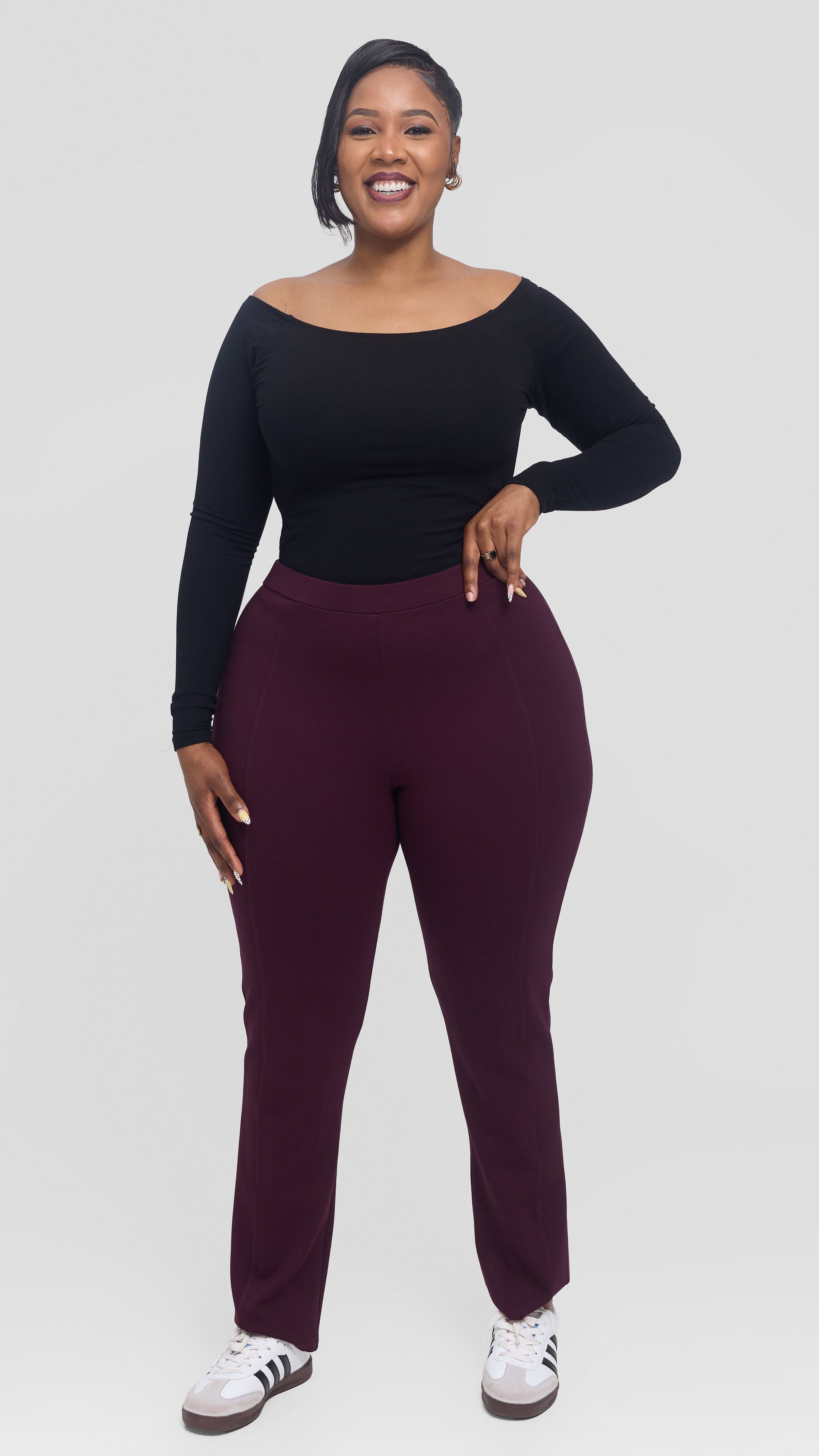 Vivo Panelled Straight Leg Pants in Ponte - Burgundy