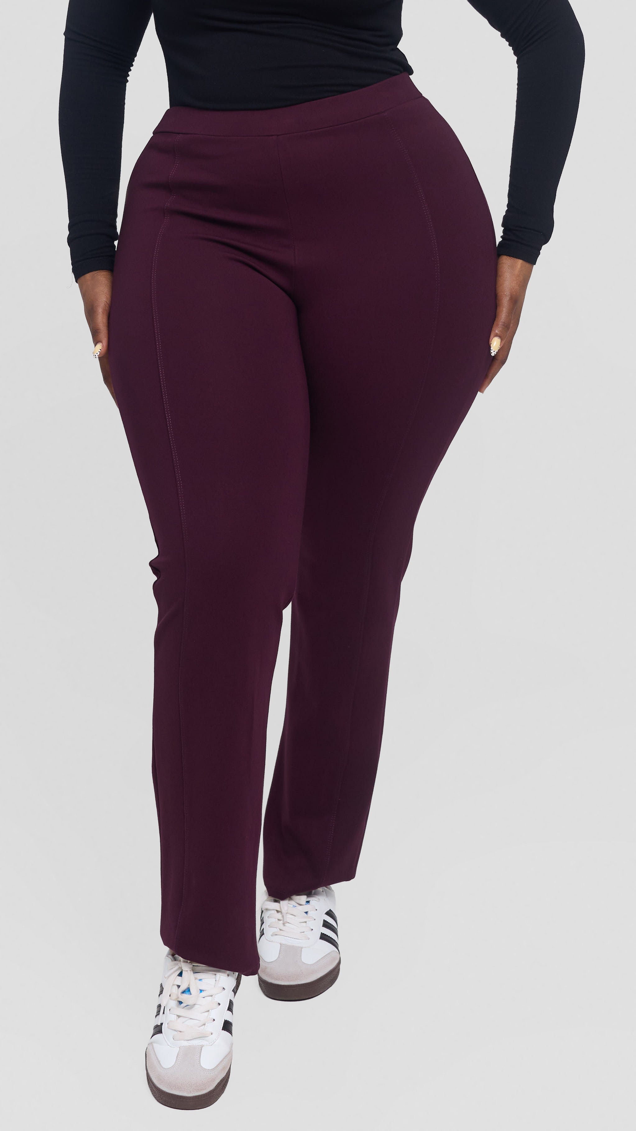 Vivo Panelled Straight Leg Pants in Ponte - Burgundy