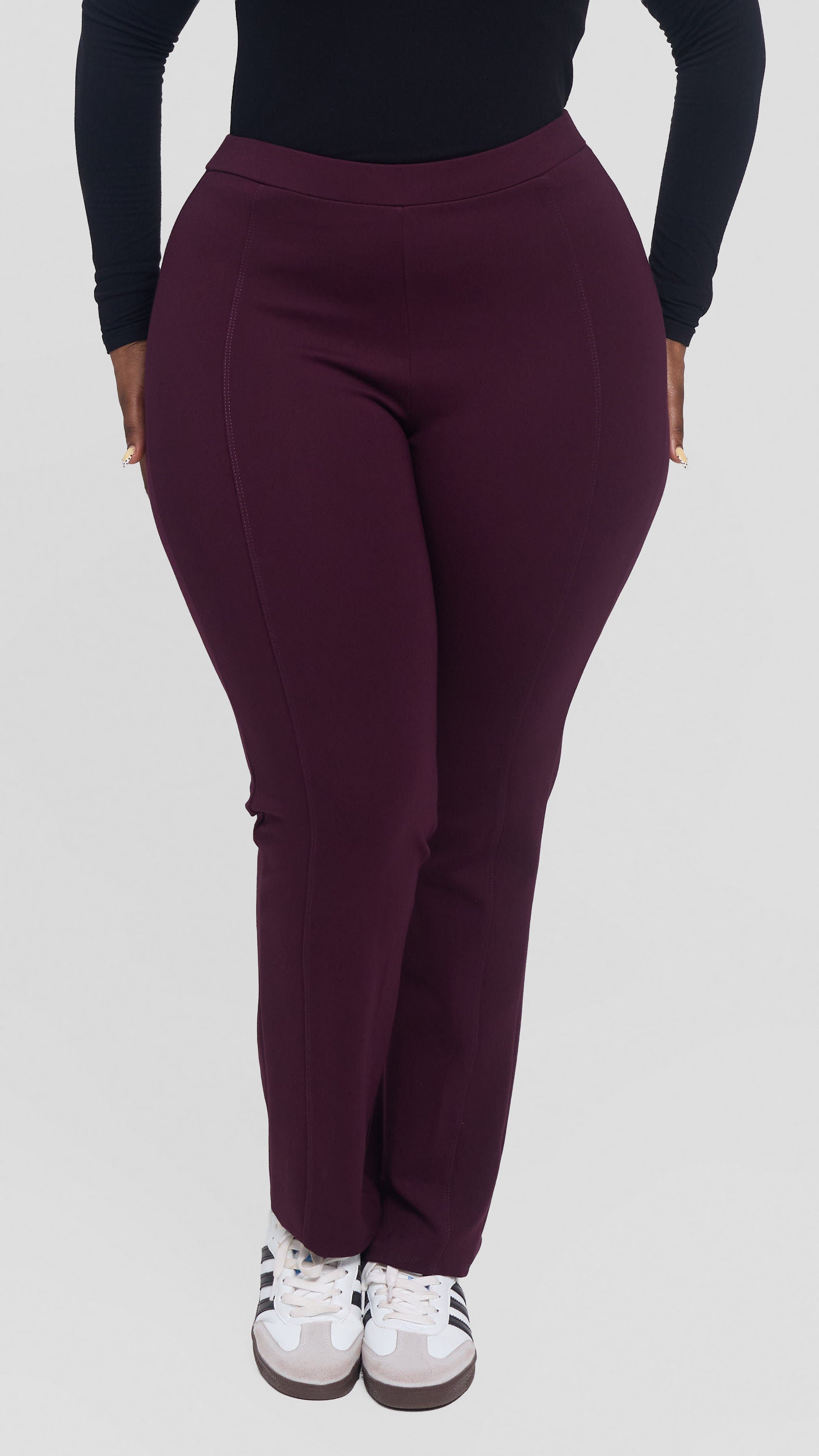 Vivo Panelled Straight Leg Pants in Ponte - Burgundy