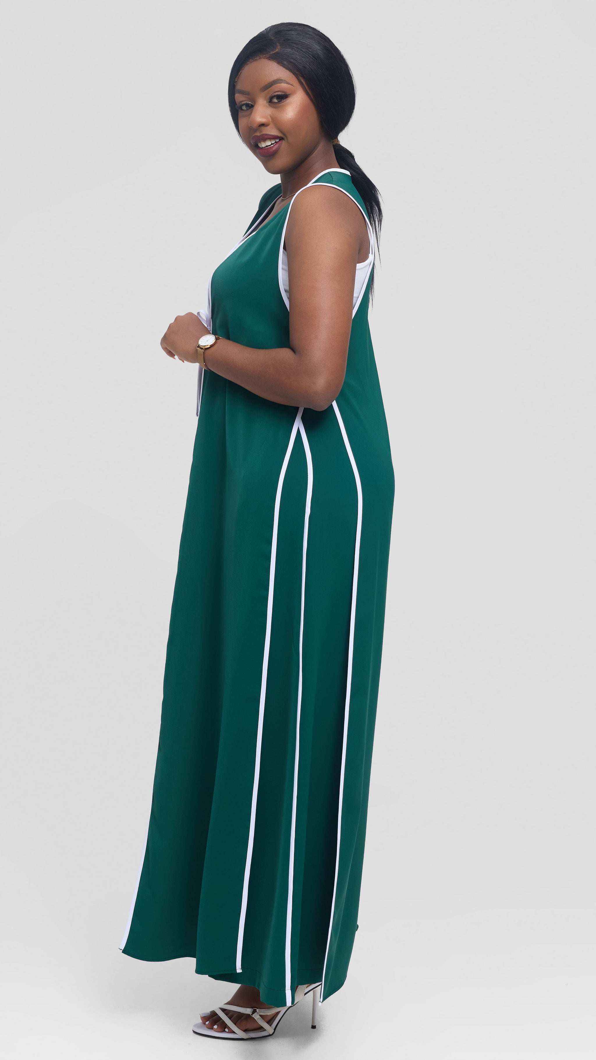 Vivo Nuru Sleeveless Maxi Kimono in Crepe - Emerald Green