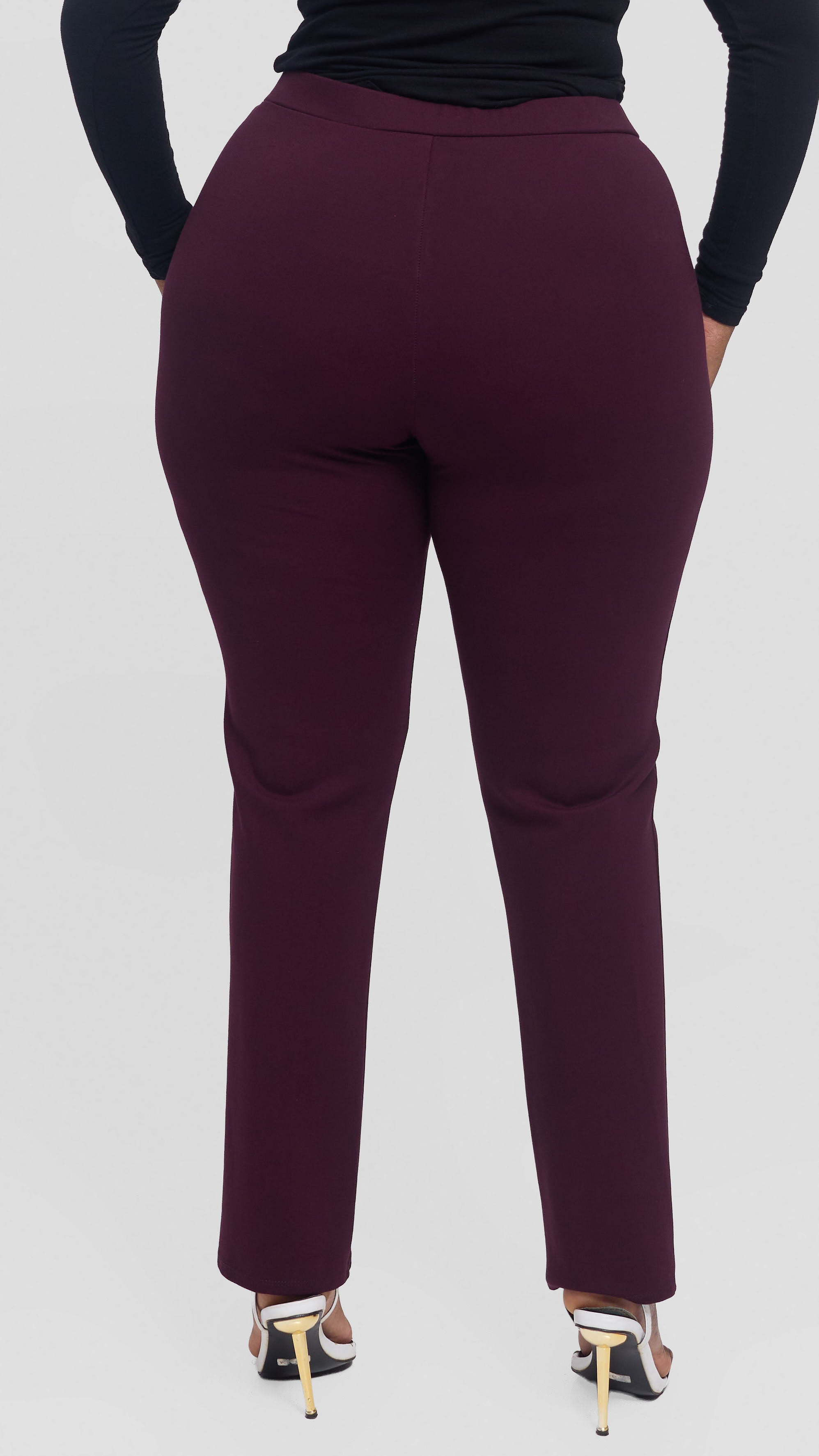 Vivo Panelled Straight Leg Pants in Ponte - Burgundy