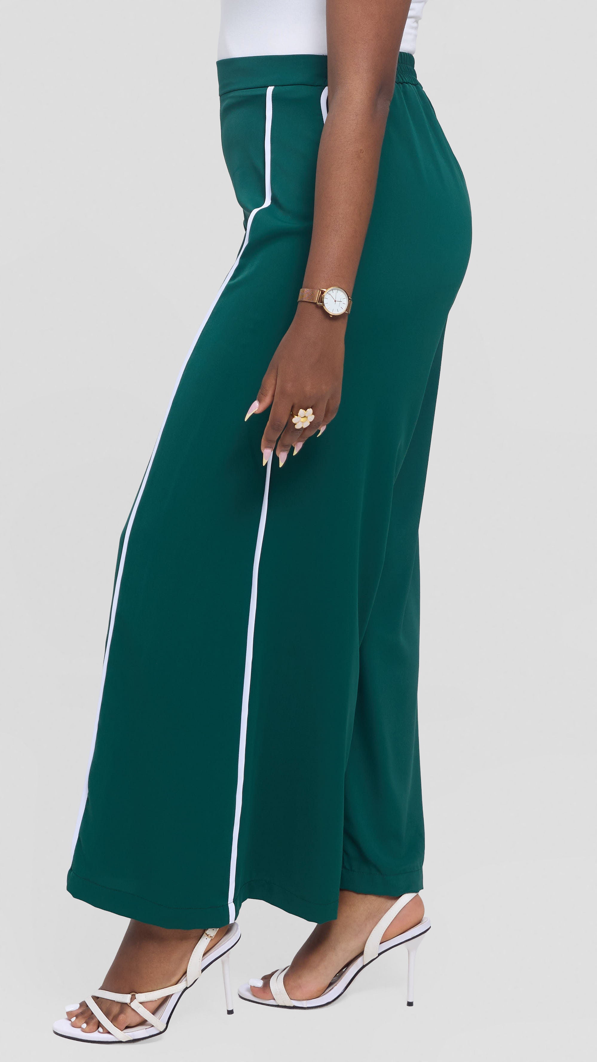 Vivo Nuru Side Panel Wide Leg Pants in Crepe - Emerald Green