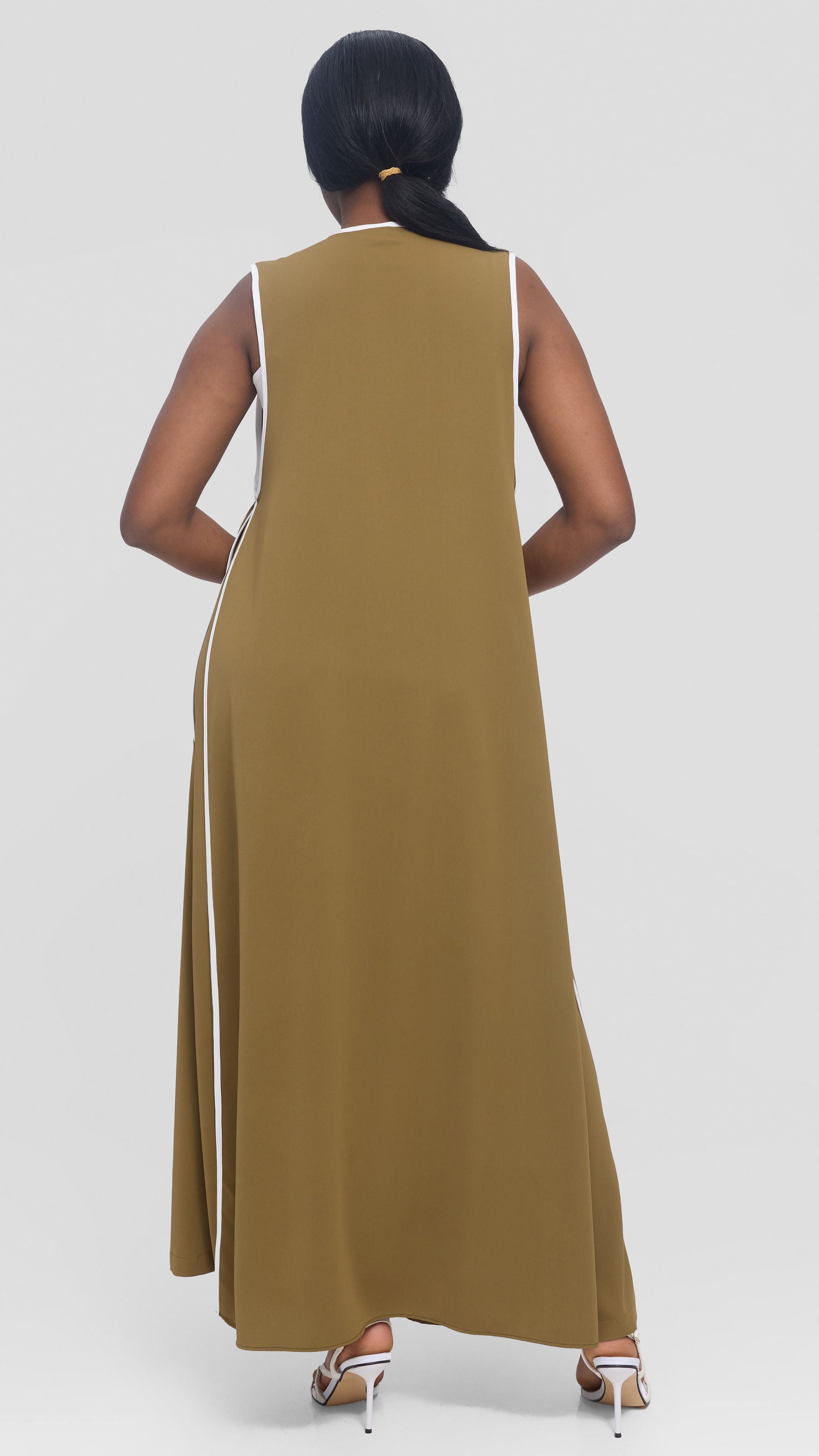 Vivo Nuru Sleeveless Maxi Kimono in Crepe - Olive